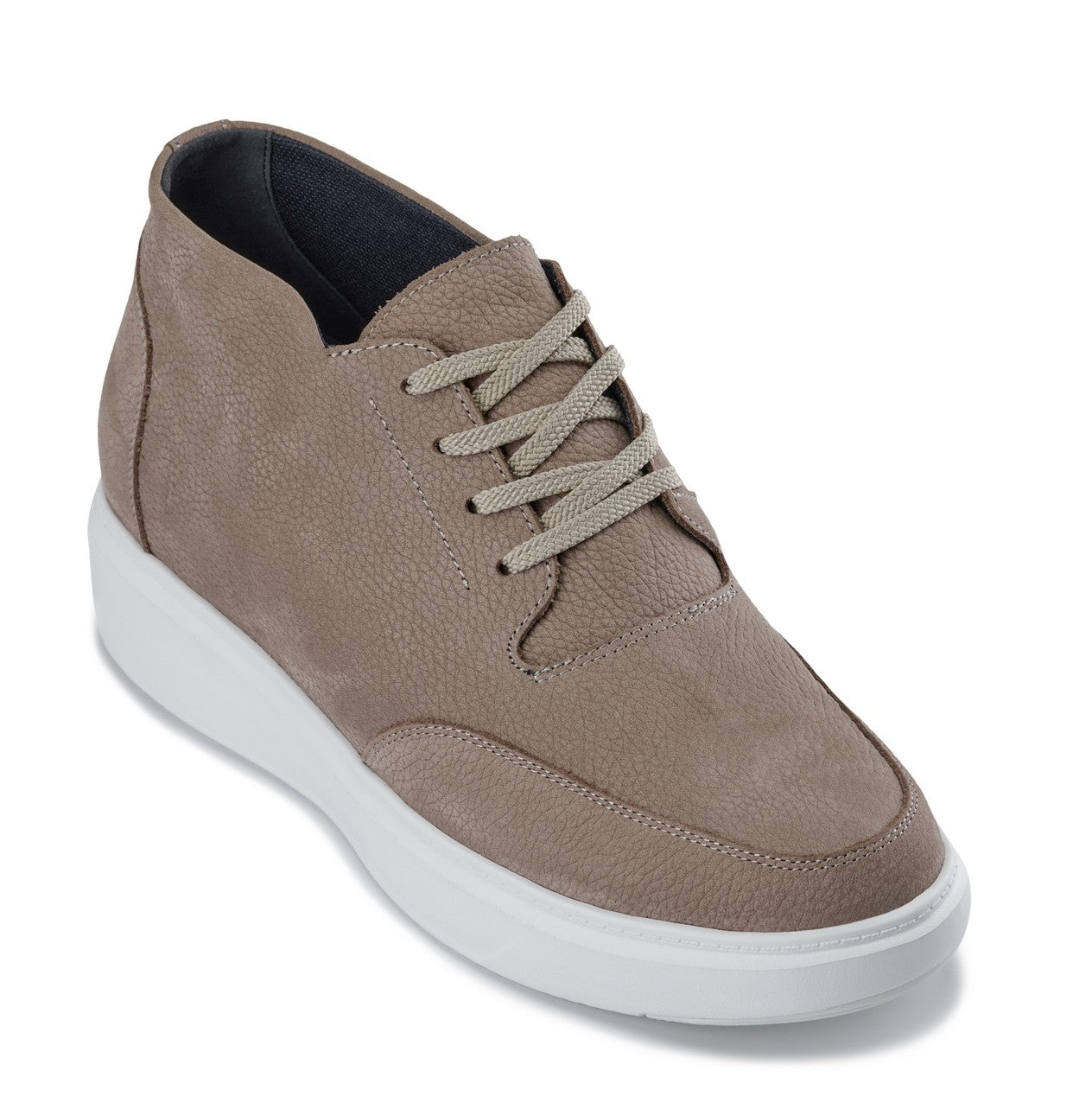 J1770 - 3.2 Inches Taller (Khaki) - Casual Chunky Sole Men's Shoes - Soft Pebble Grain Nubuck Leather