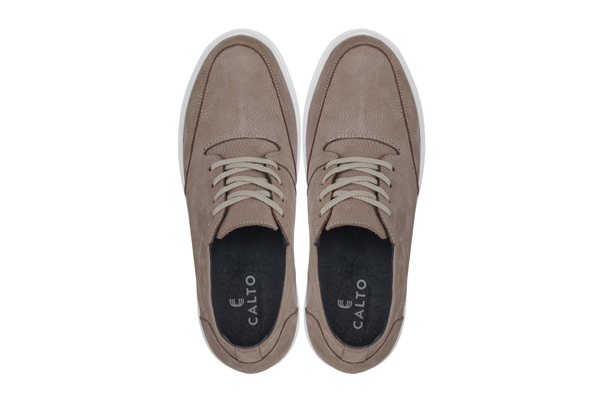 J1770 - 3.2 Inches Taller (Khaki) - Casual Chunky Sole Men's Shoes - Soft Pebble Grain Nubuck Leather