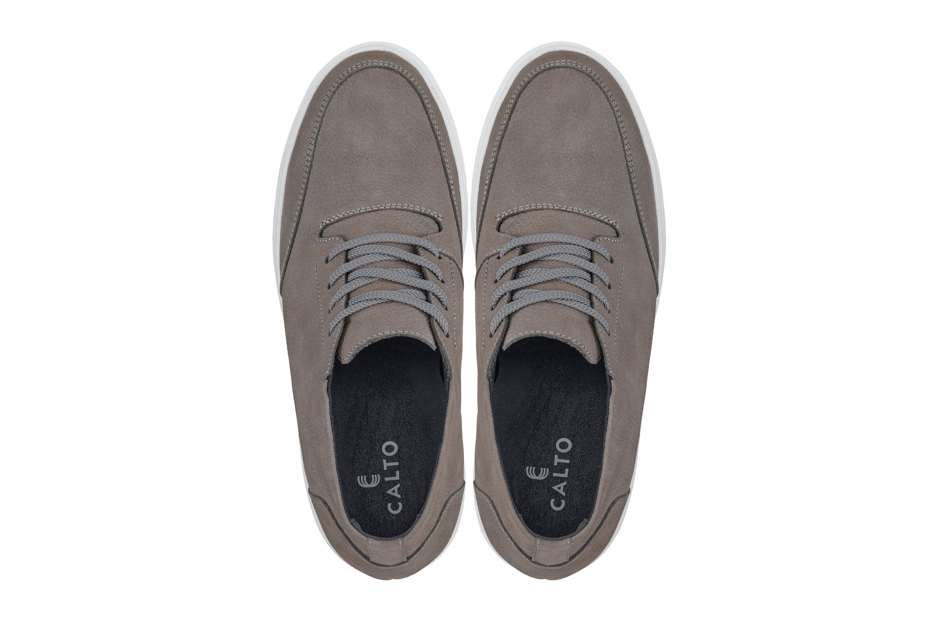 J1771 - 3.2 Inches Taller (Grey) - Casual Chunky Sole Men's Shoes - Soft Pebble Grain Nubuck Leather