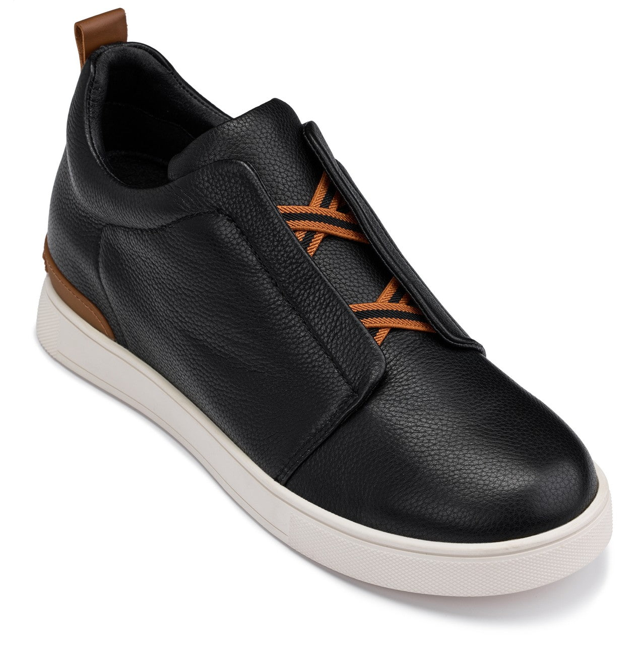 J1932 - 2.6 Inches Taller (Black / White Sole) - Slip-On Men's Snoafers