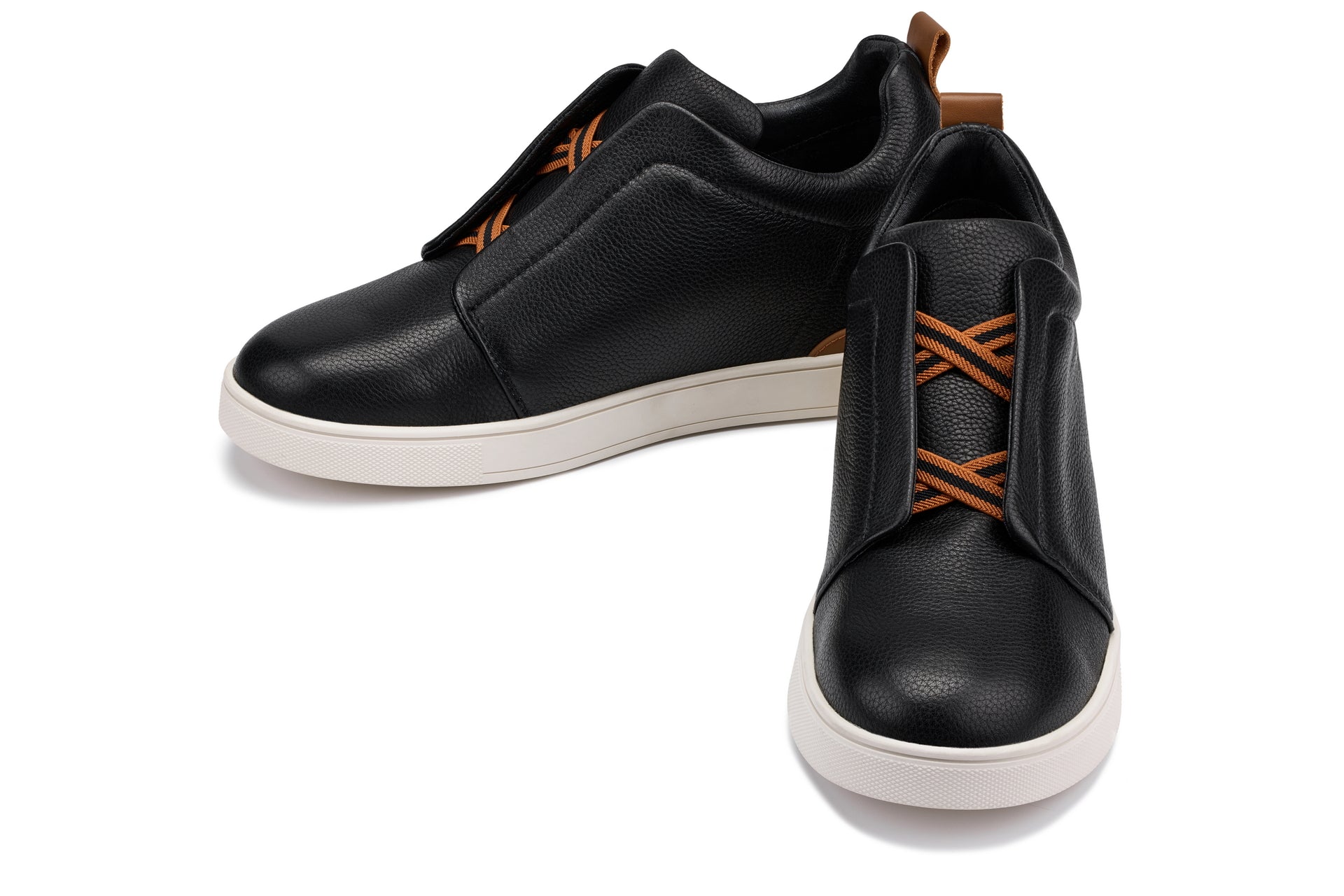 J1932 - 2.6 Inches Taller (Black / White Sole) - Slip-On Men's Snoafers