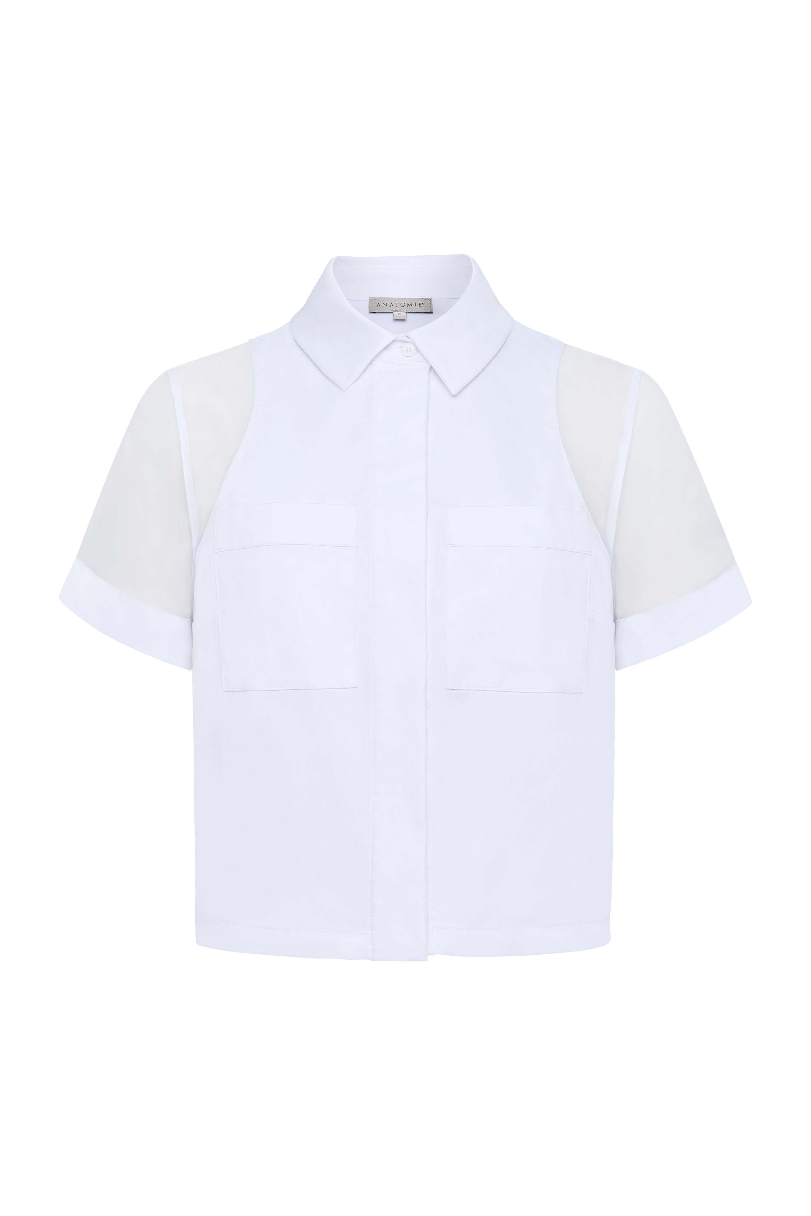 Jade Stretch Poplin & Organza Collared Button Down