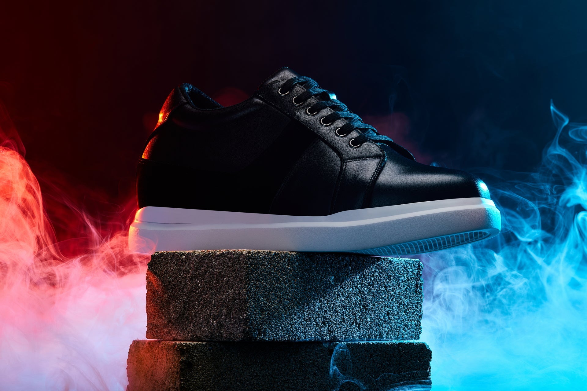 K1530 - 3 Inches Taller (Black) - Lightweight Leather Men's Sneakers