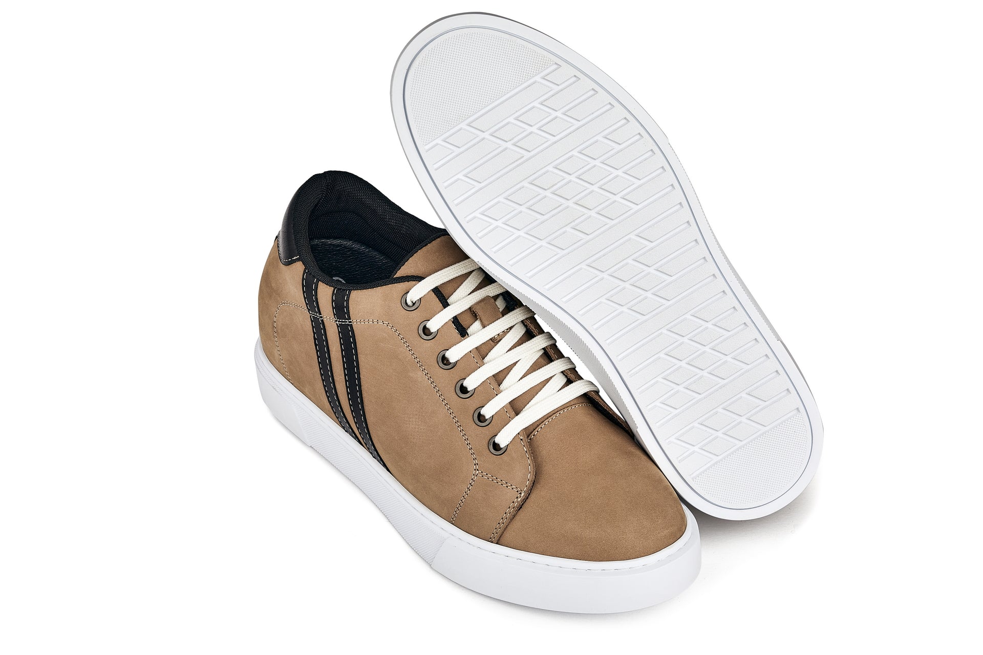 K1551 - 2.8 Inches Taller (Nubuck Tan) - Lace Up Casual Men's Sneakers