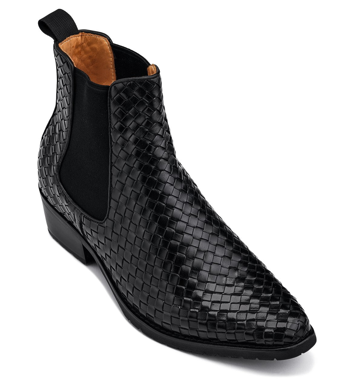 K30521 - 3.3 Inches Taller (Black) - Woven Slip-On High-Top Chelsea Ankle Men's Boots