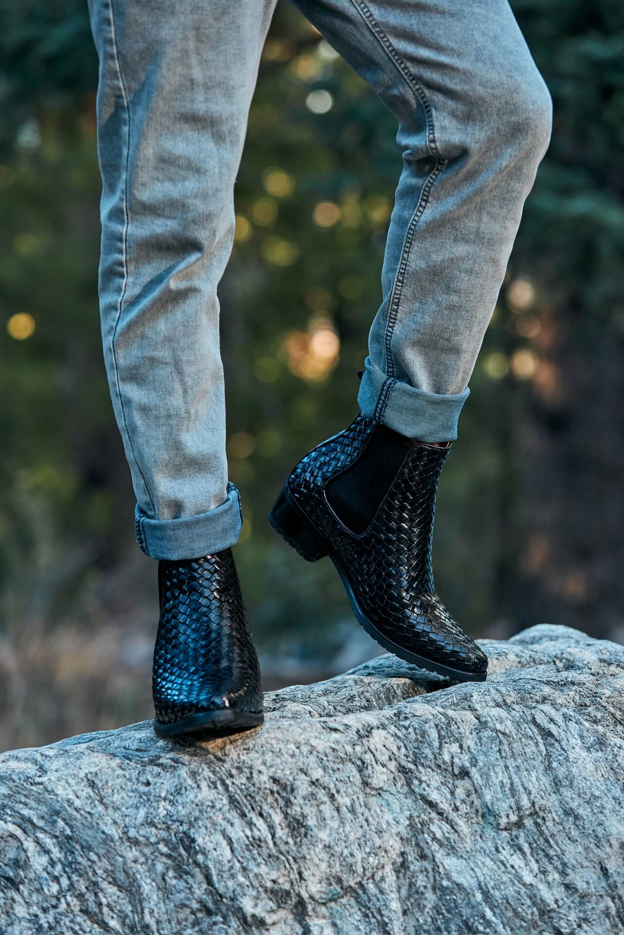K30521 - 3.3 Inches Taller (Black) - Woven Slip-On High-Top Chelsea Ankle Men's Boots