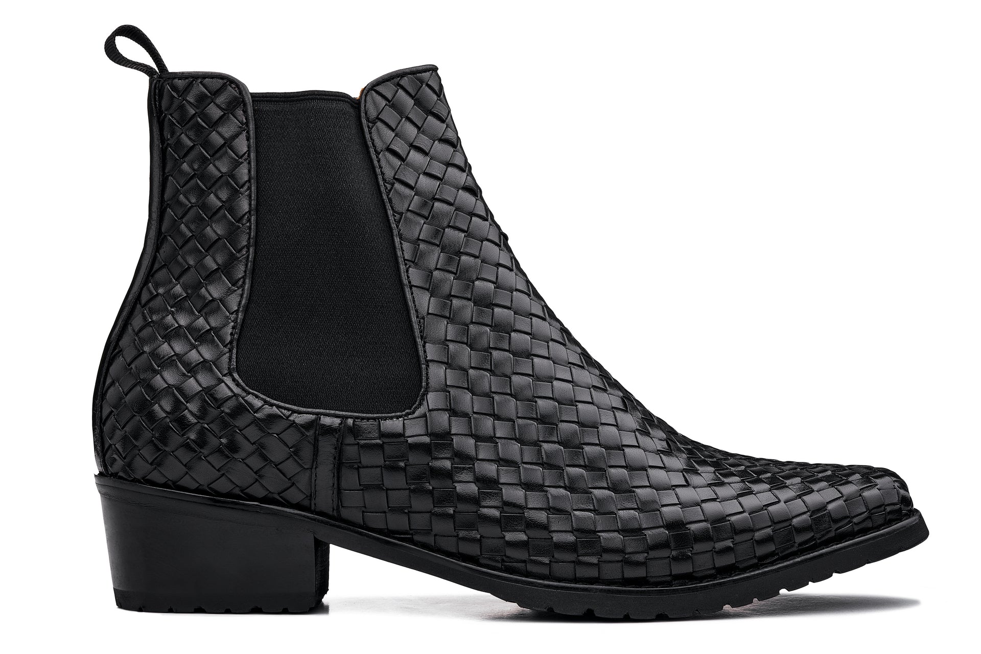 K30521 - 3.3 Inches Taller (Black) - Woven Slip-On High-Top Chelsea Ankle Men's Boots