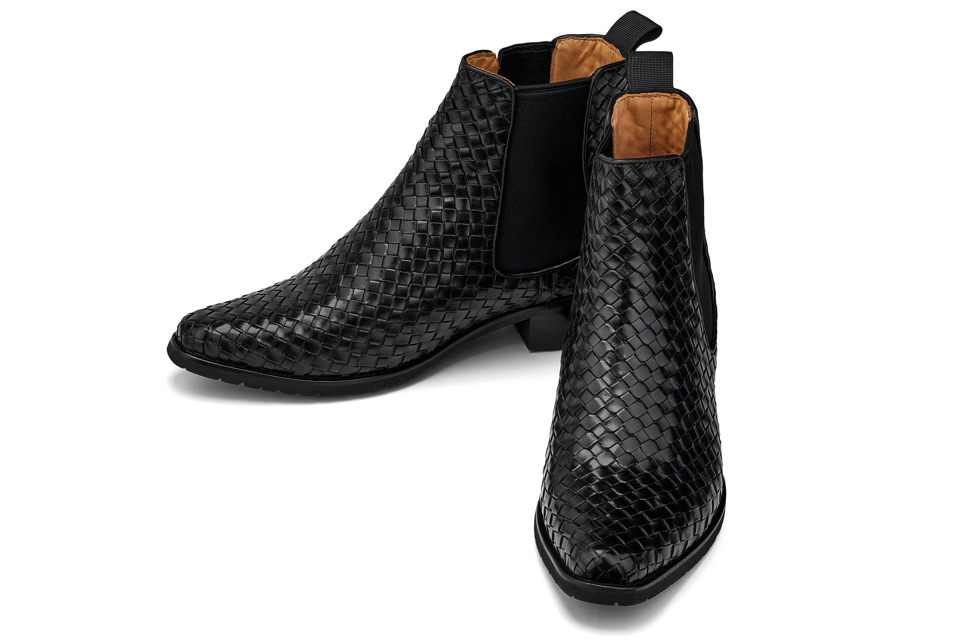 K30521 - 3.3 Inches Taller (Black) - Woven Slip-On High-Top Chelsea Ankle Men's Boots