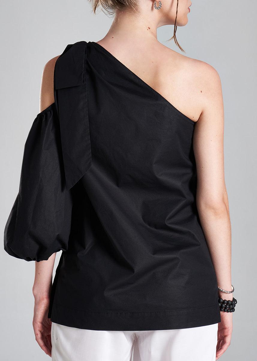 Amuri One Shoulder Black Premium Poplin Blouse