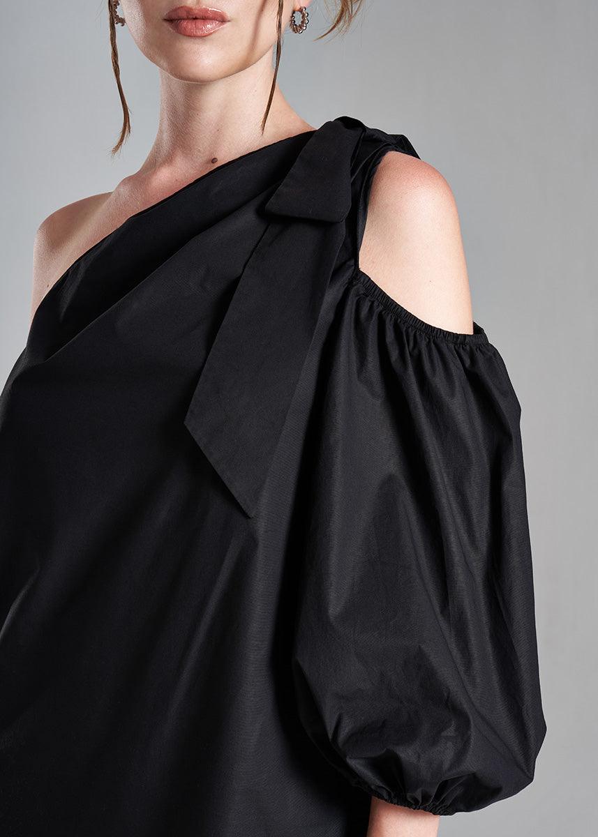 Amuri One Shoulder Black Premium Poplin Blouse