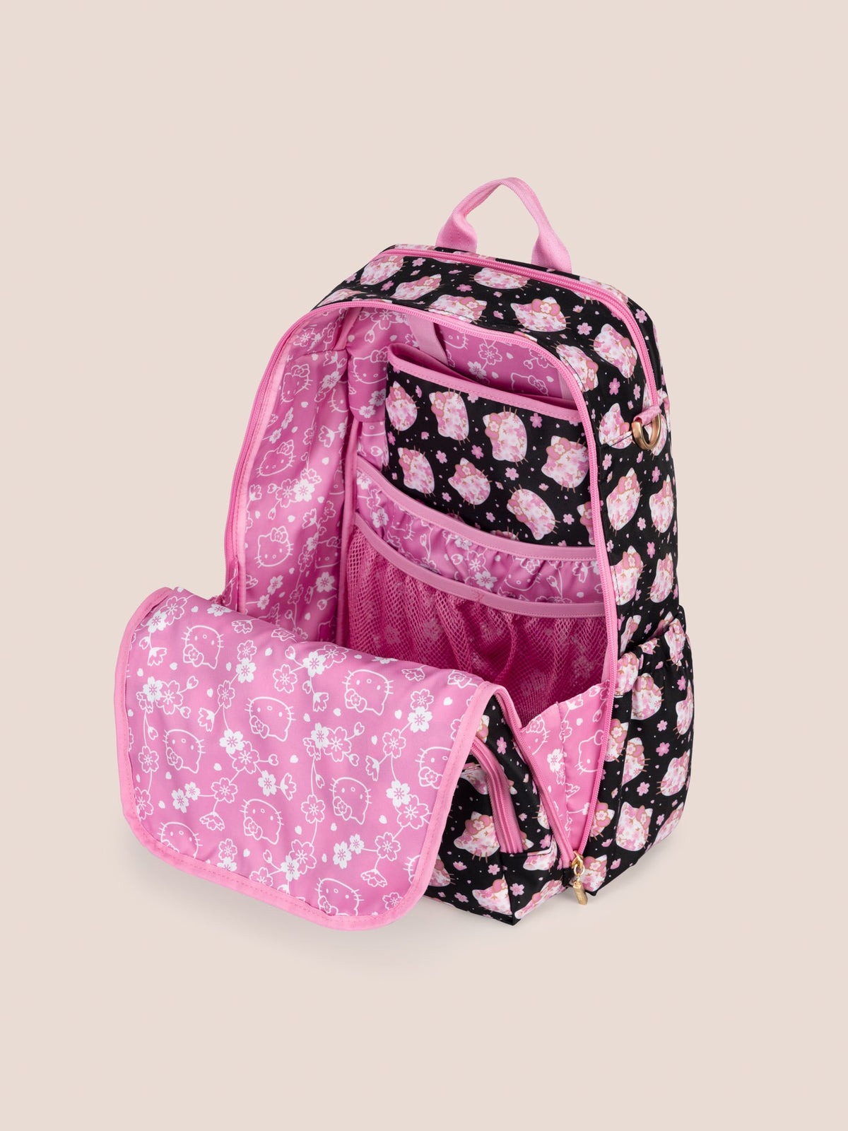 Hello Kitty® × JuJuBe Cherry Blossoms Zealous Backpack Diaper Bag — Black and Pink