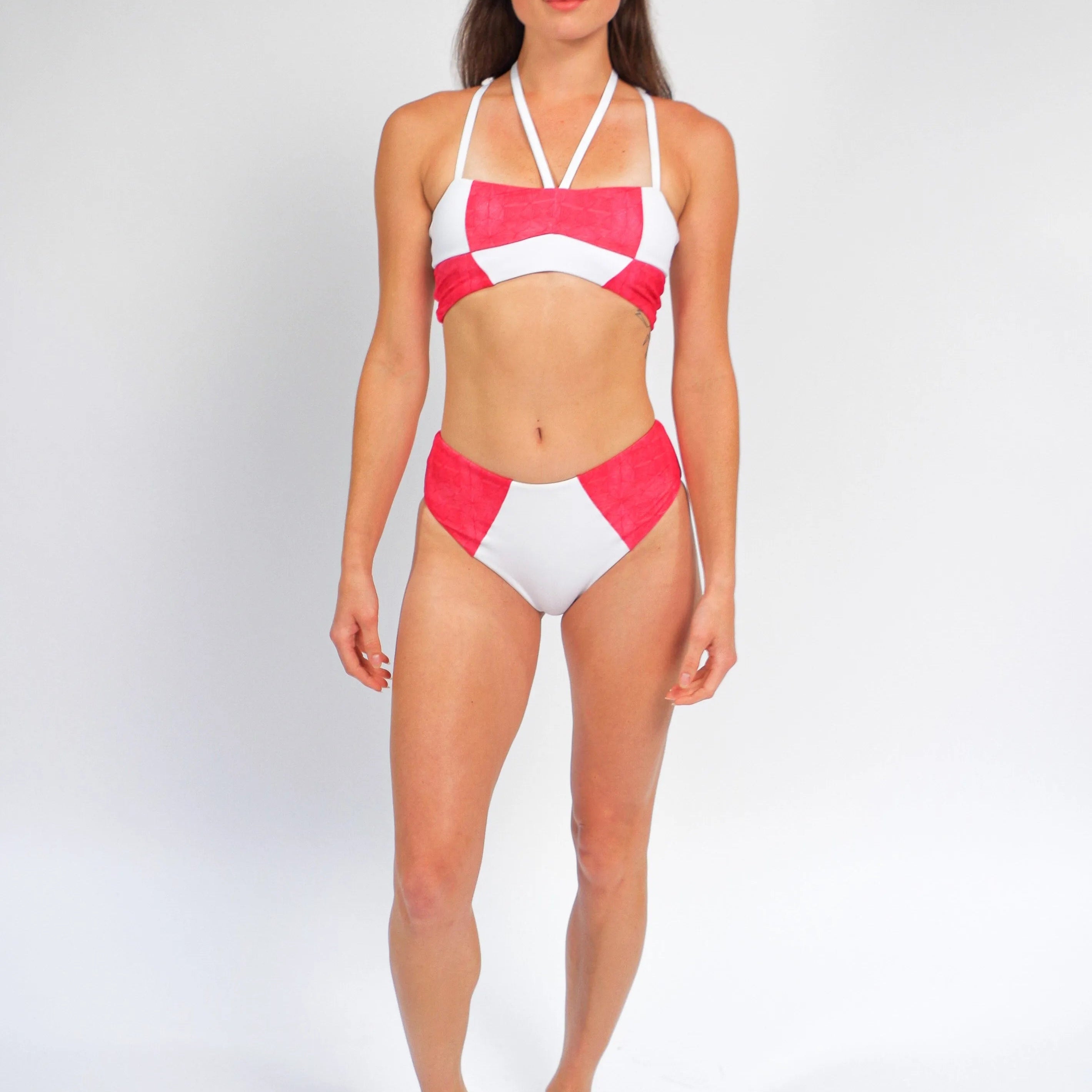 Massi Bikini Bottom with Color-blocked Tile Pattern