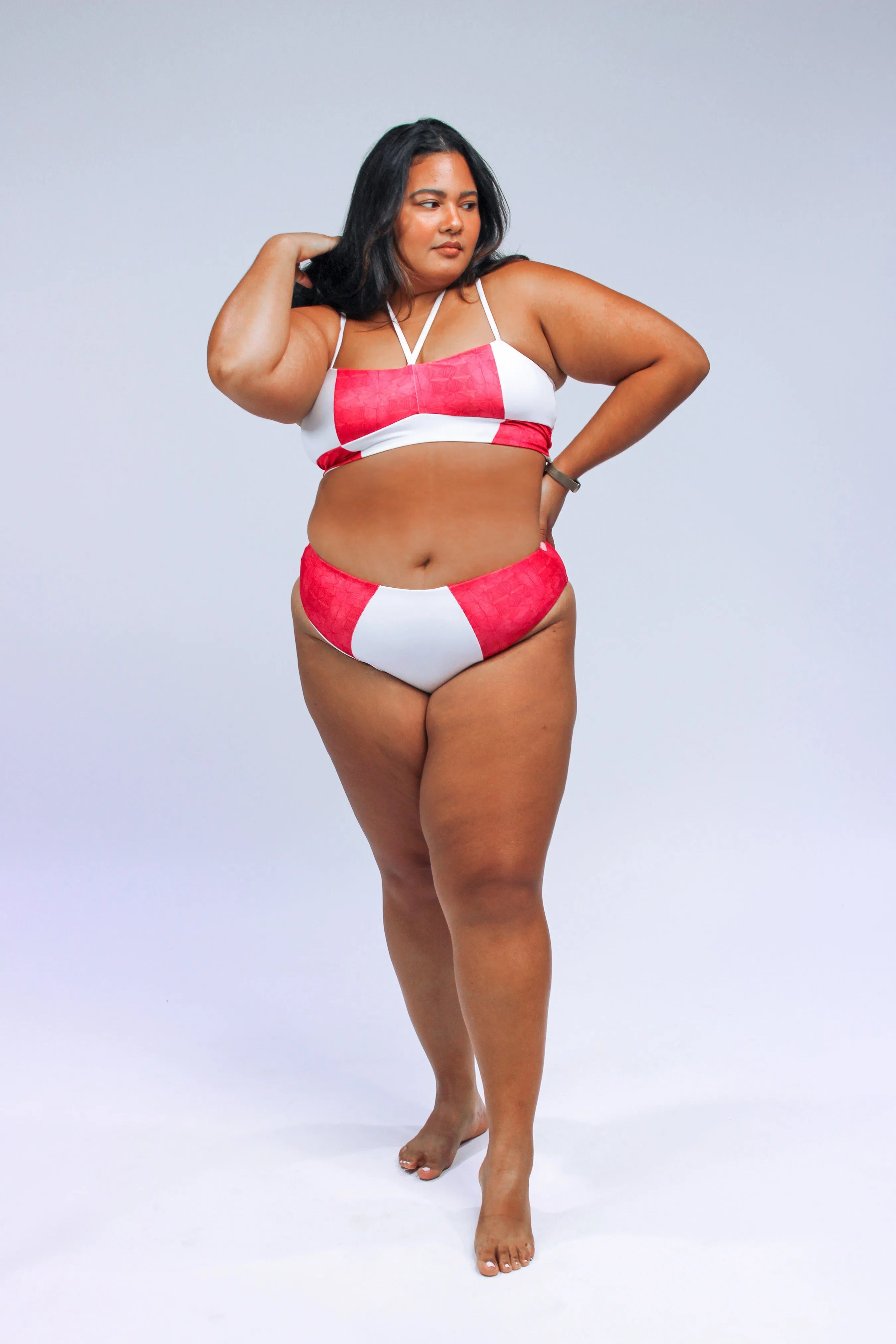 Massi Bikini Bottom with Color-blocked Tile Pattern