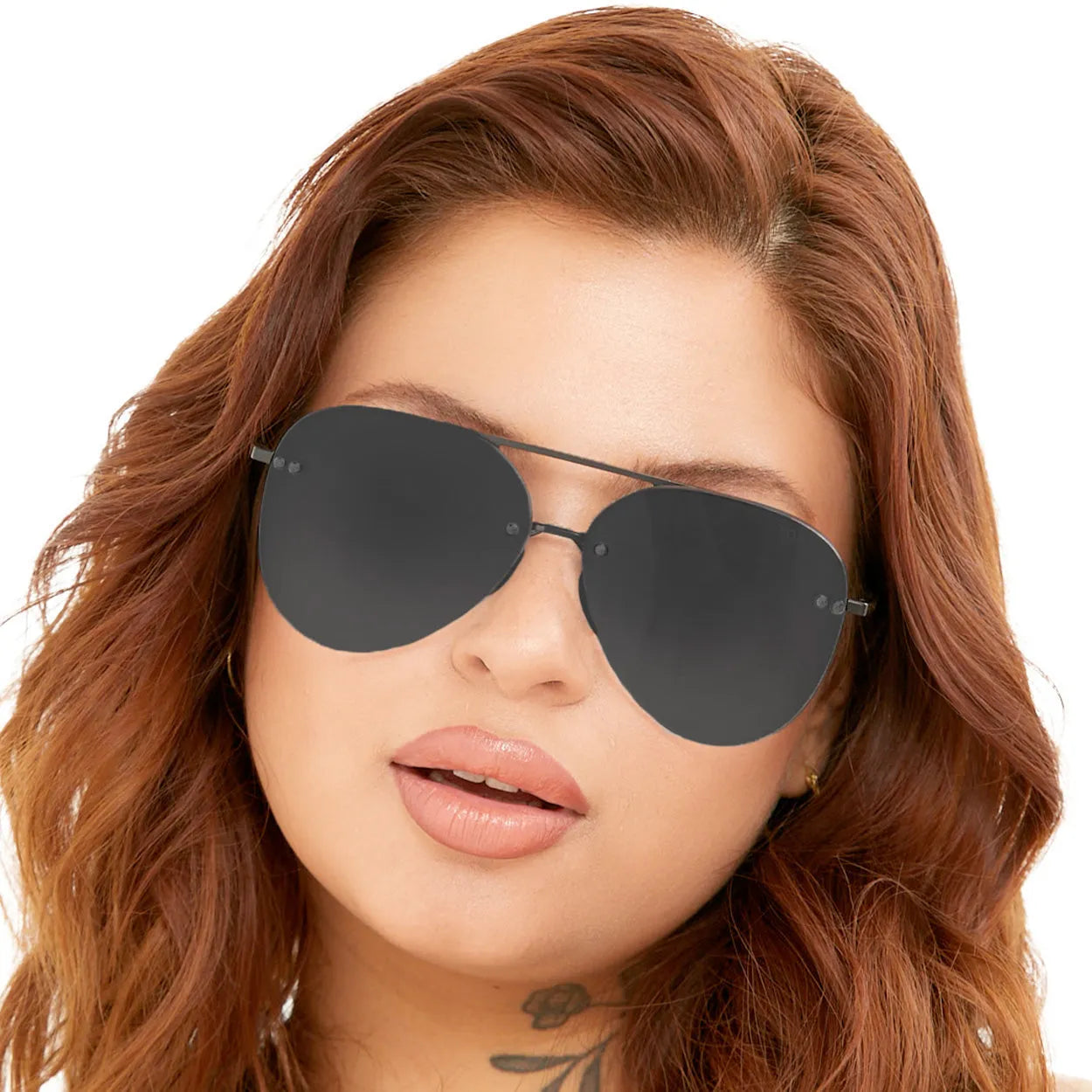 Smaller Megan 2 Jet Black- Tangle Free Aviator Sunglasses