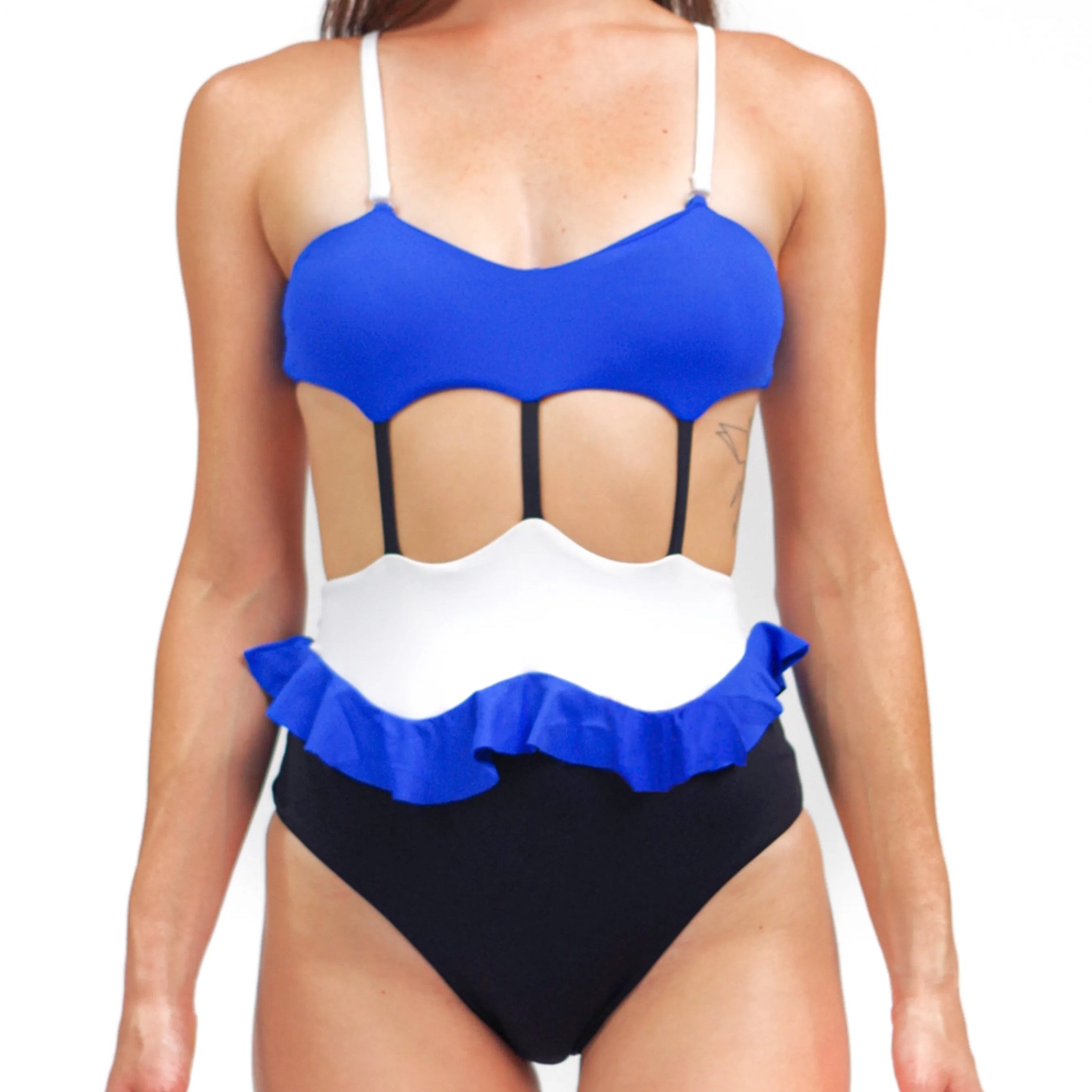 Mitchy one piece swimsuit with ruffle waist and convertible straps