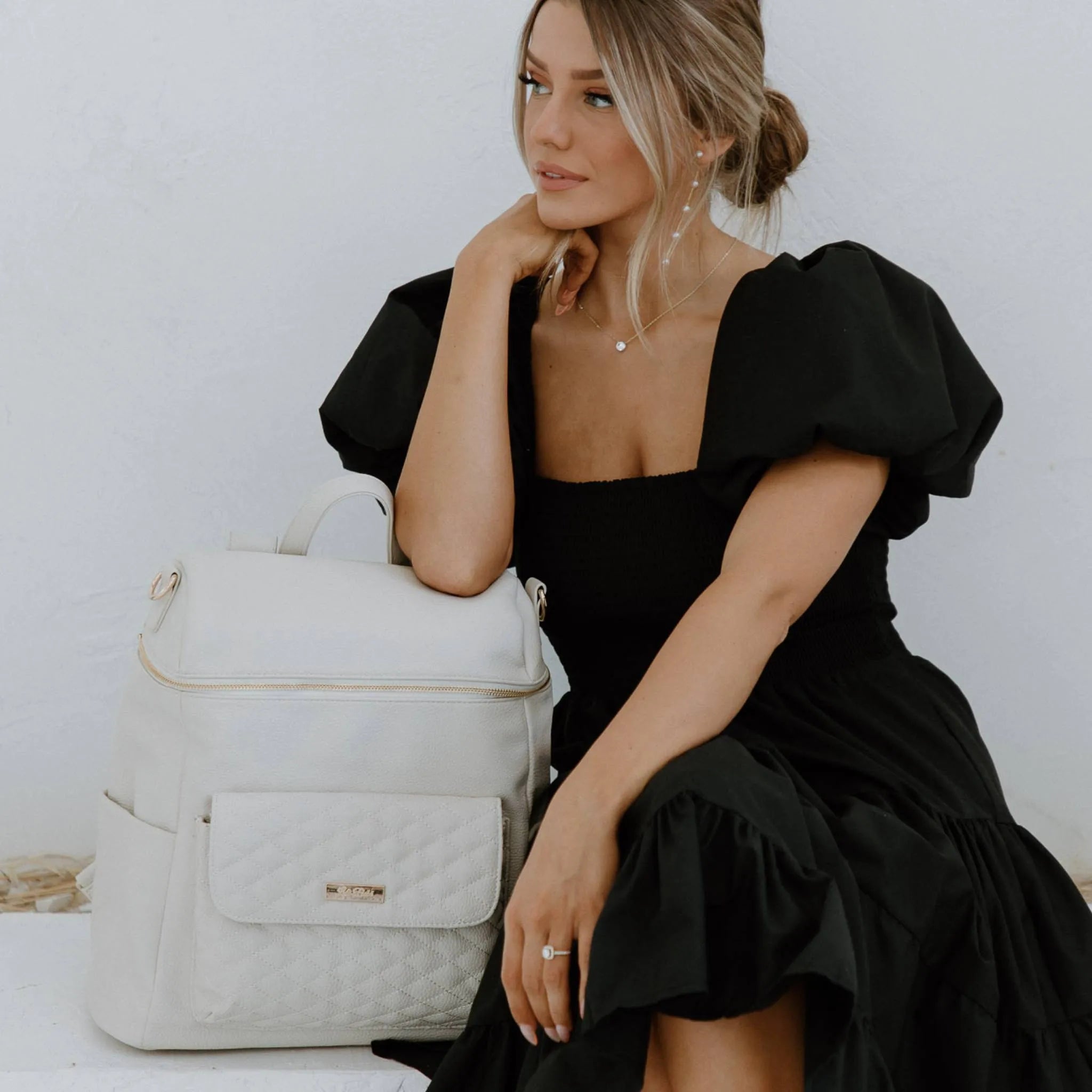 Monaco Backpack Diaper Bag | Pearl White