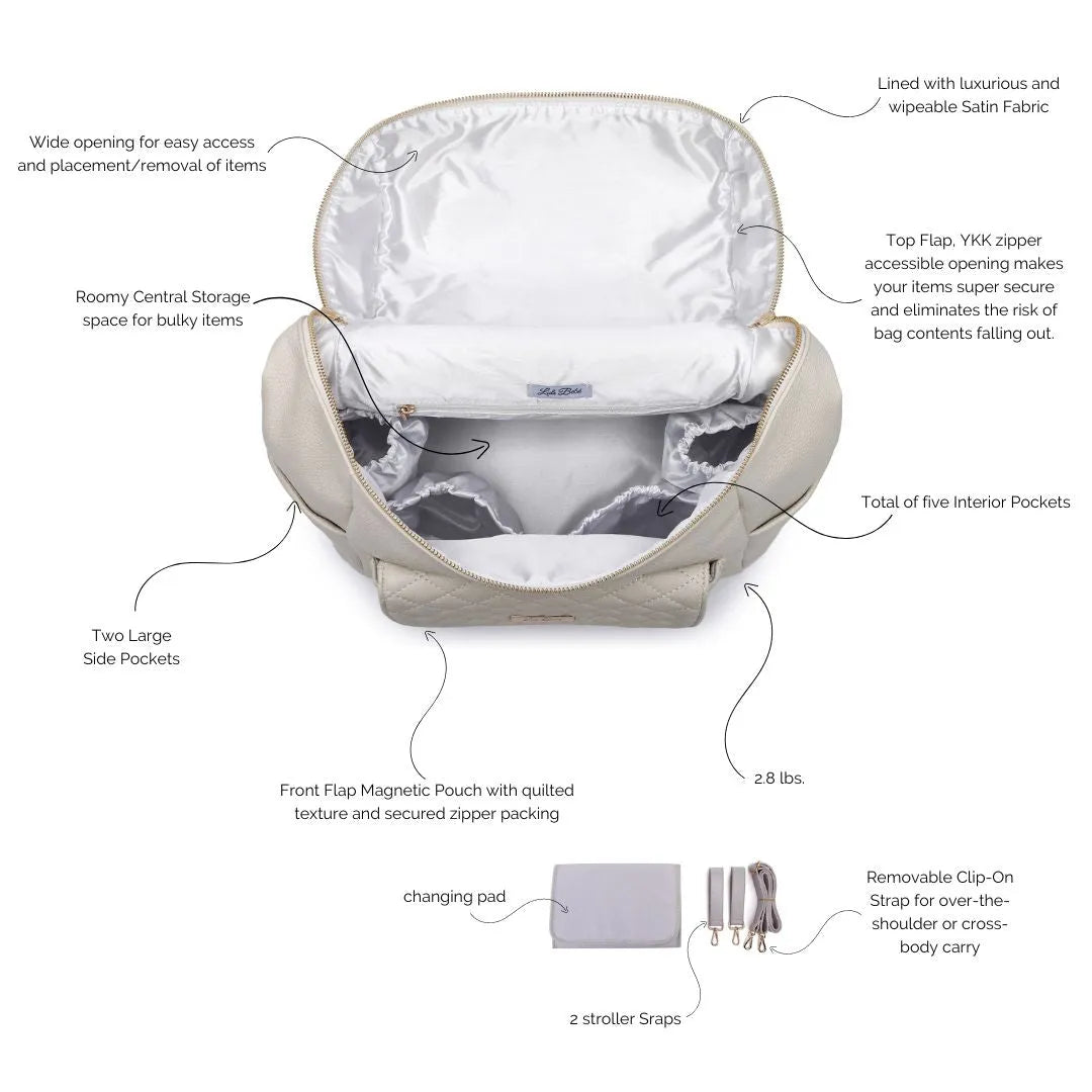 Monaco Backpack Diaper Bag | Pearl White