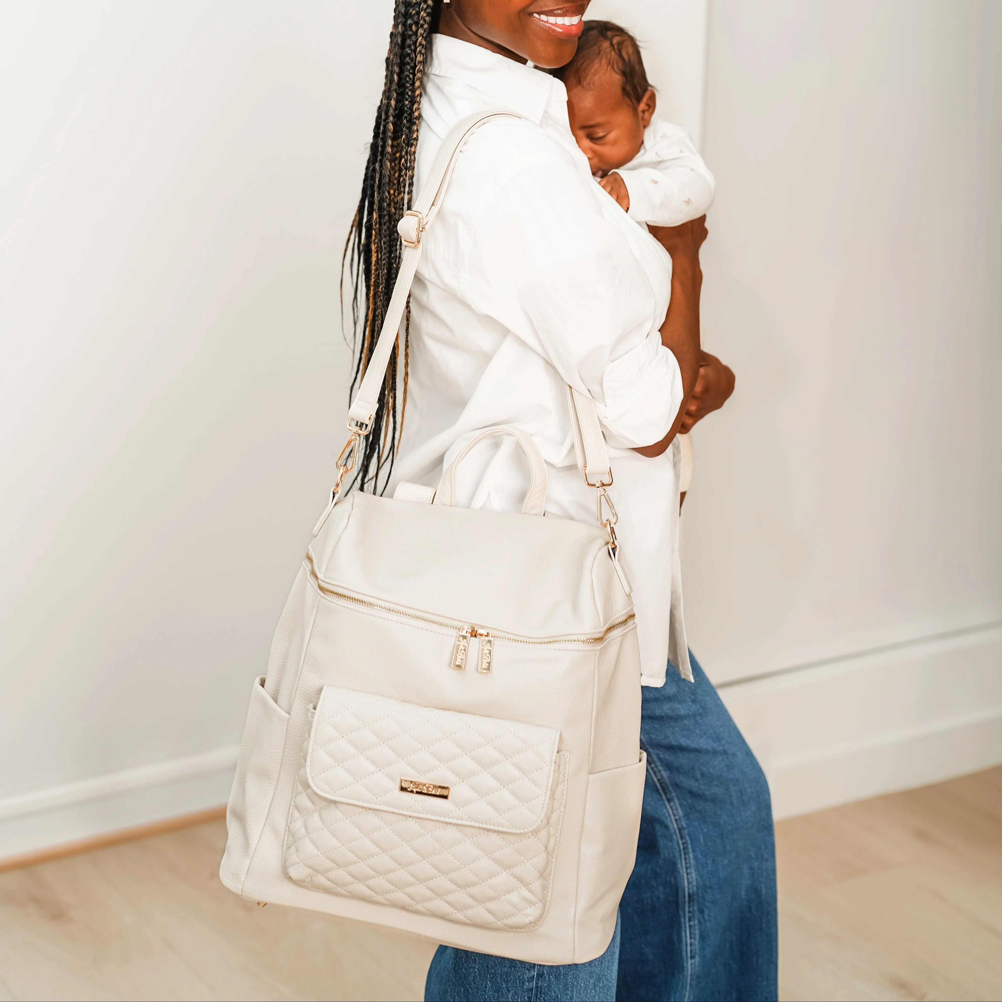 Monaco Backpack Diaper Bag | Pearl White
