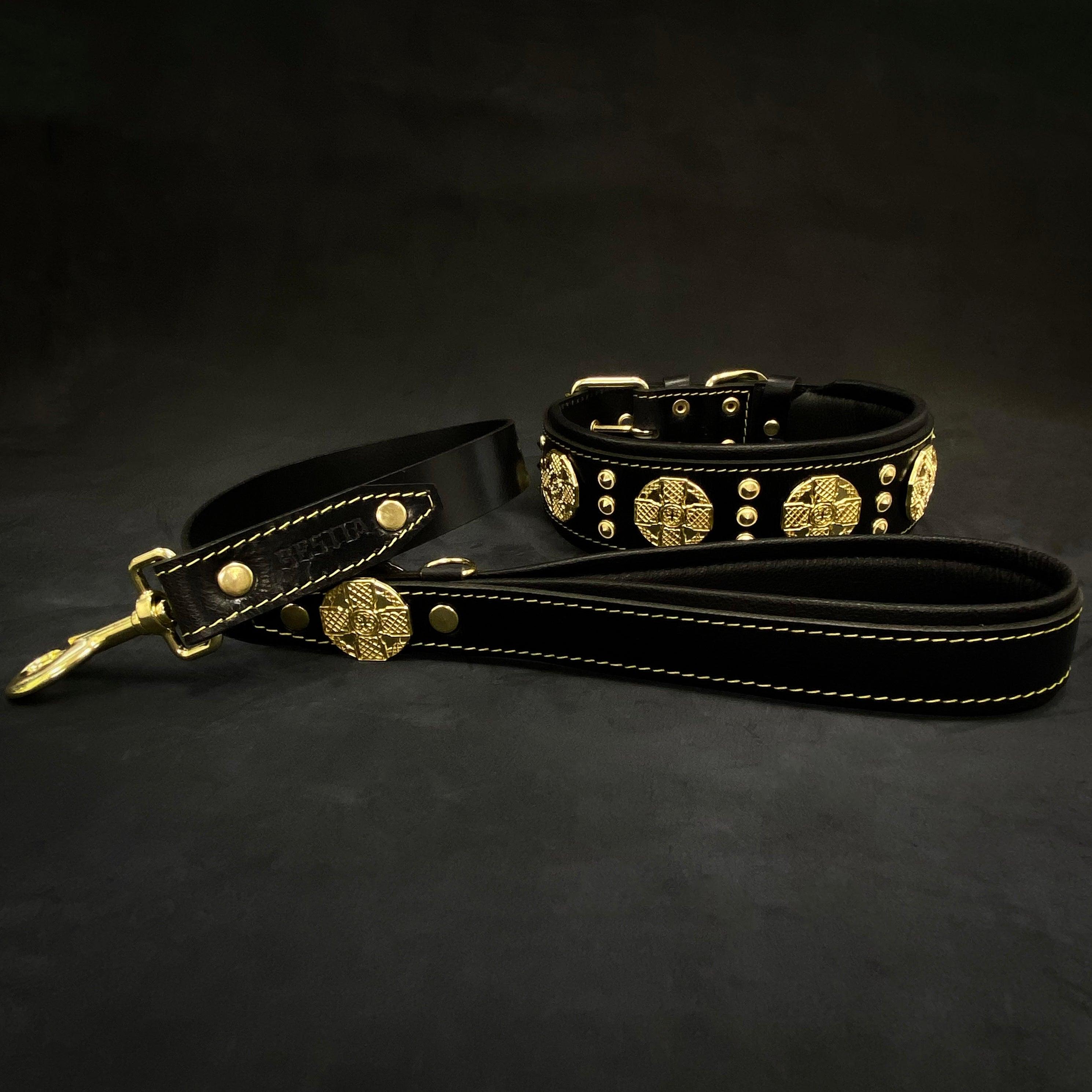 The "Maximus" Dog Collar 2.5-inch Wide. Black & Gold