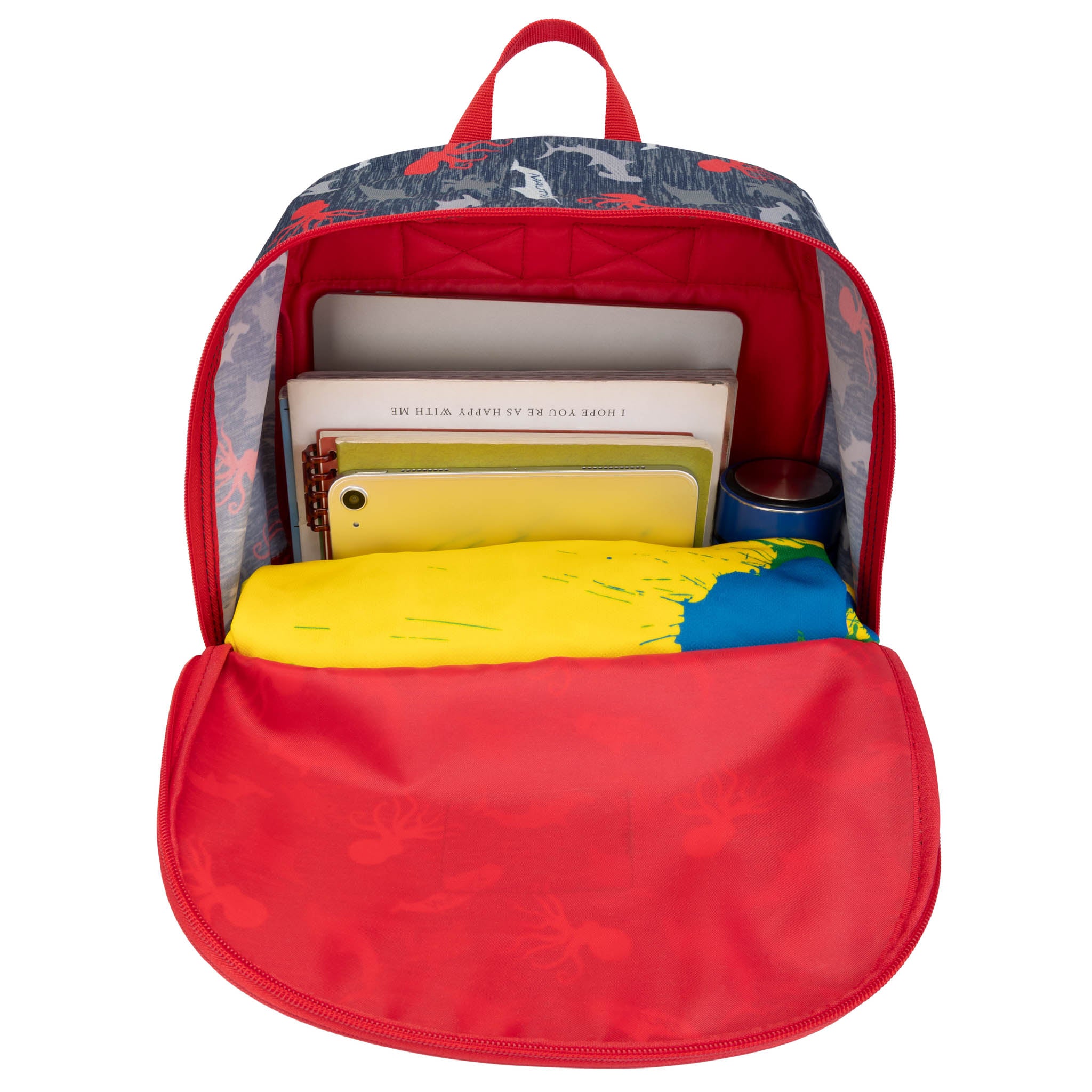 Back to Basics Cushioned Kids Backpack | Red Octopus | 16" Tall