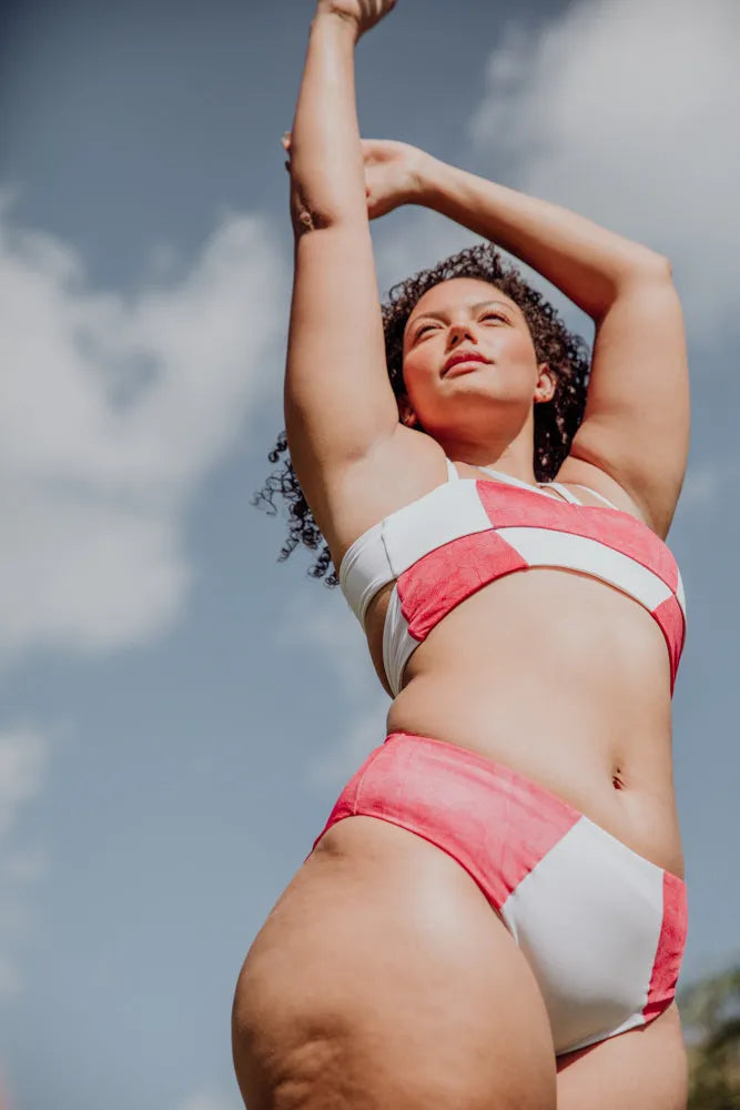 Massi Bikini Bottom with Color-blocked Tile Pattern