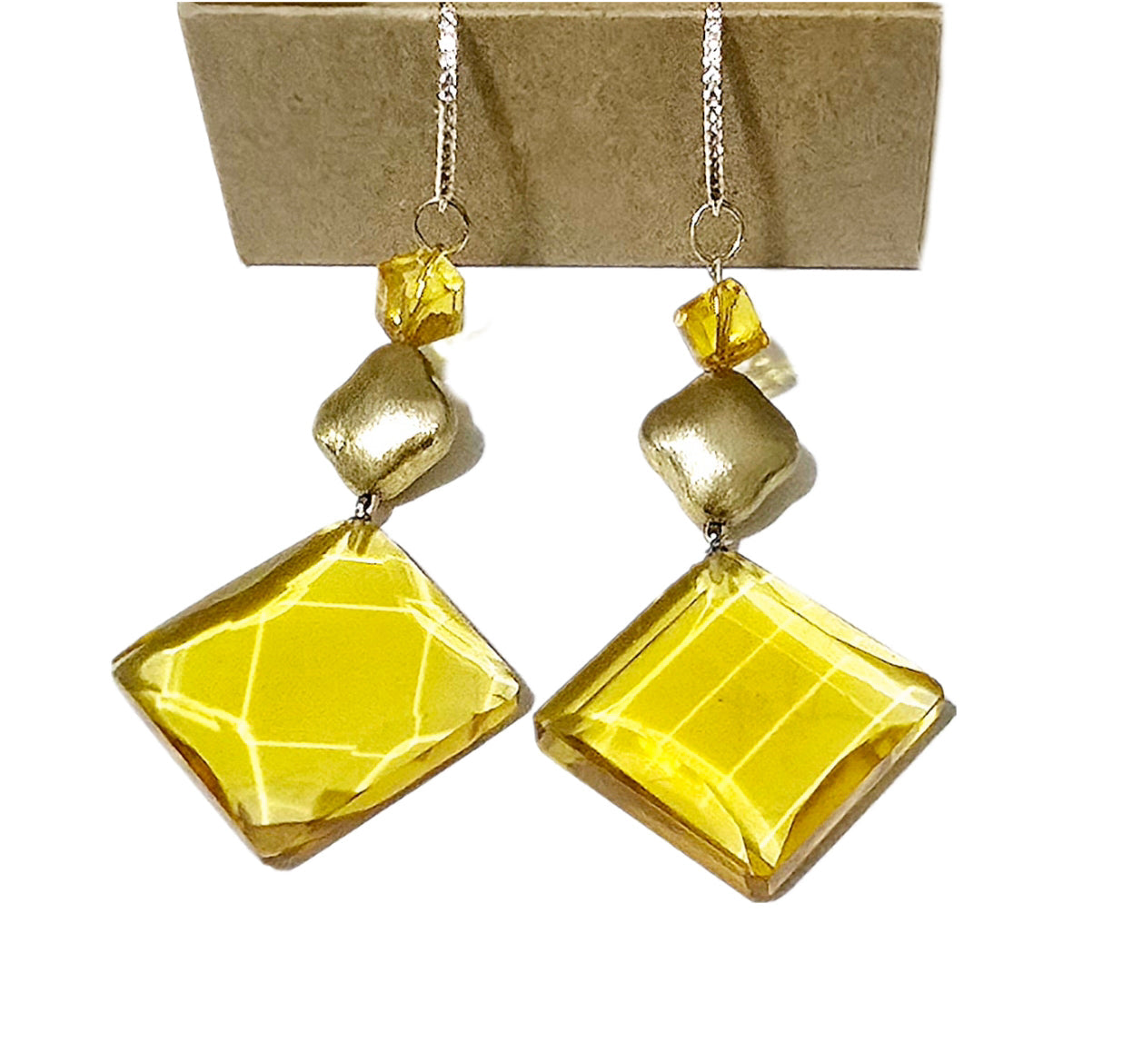Natural Citrine and 14k Gold Over Silver Diamond Drop Earrings