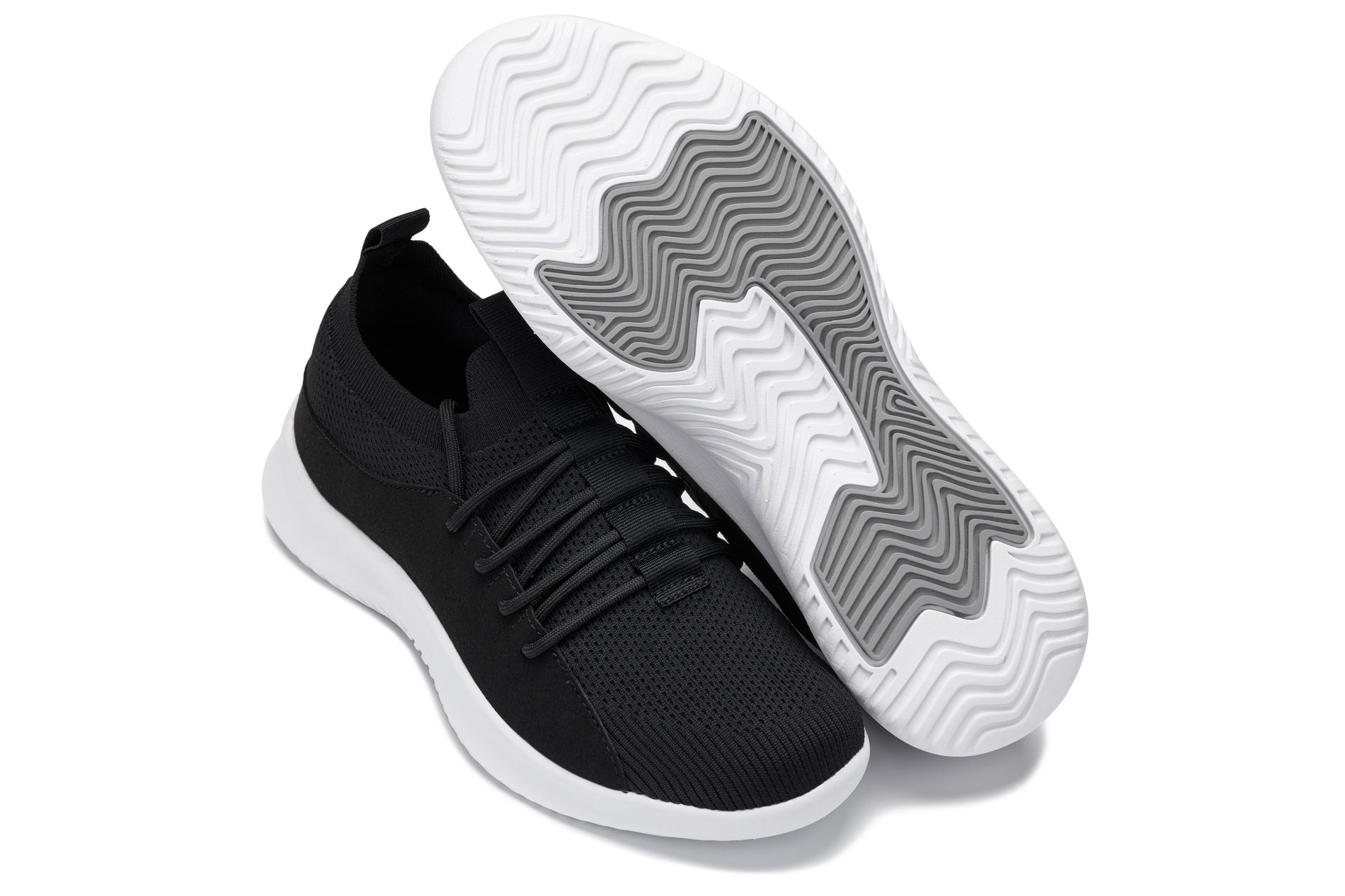 Q132 - 2.4 Inches Taller (Black/White Sole) - Ultra Lightweight Men's Sneakers