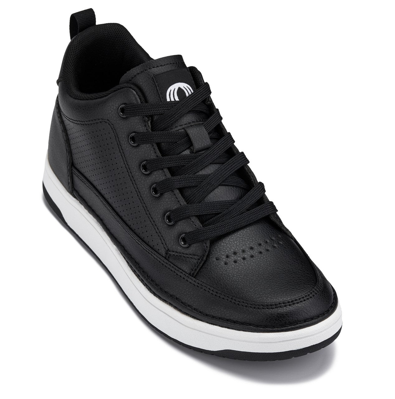 Q271 - 2 Inches Taller (Black Noir) - Elevated Leatherette Micro-Perforated Men's Sneakers