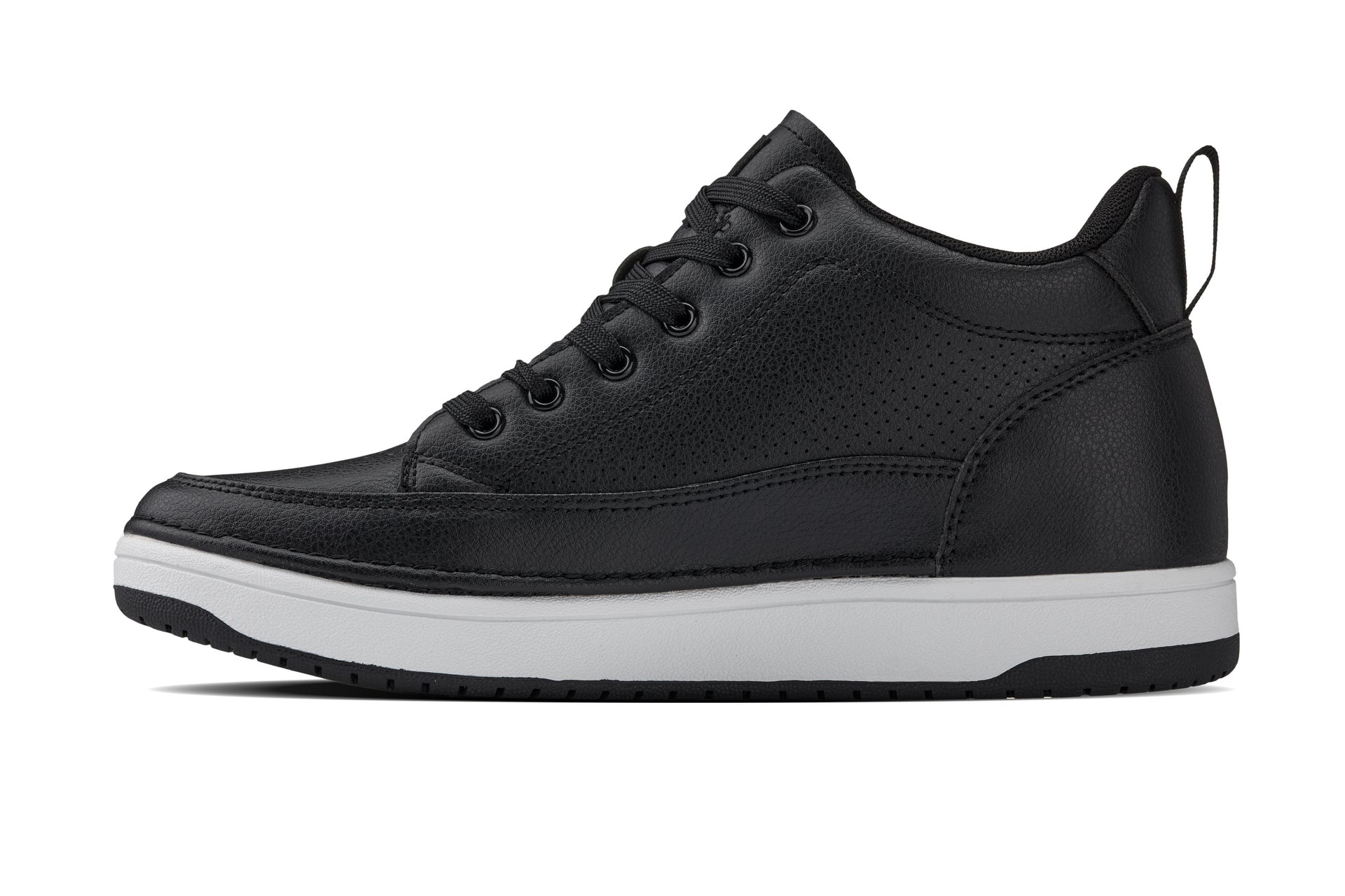 Q271 - 2 Inches Taller (Black Noir) - Elevated Leatherette Micro-Perforated Men's Sneakers