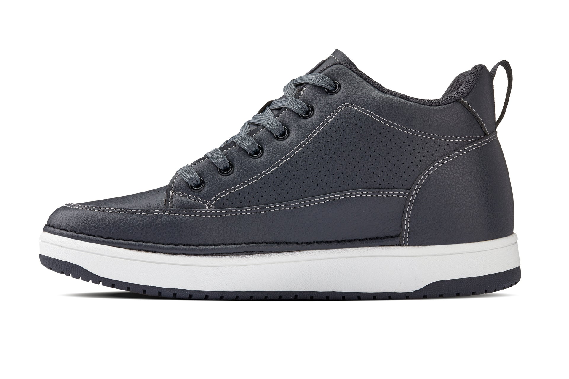 Q273 - 2 Inches Taller (Cement Grey) -Elevated Leatherette Micro-Perforated Men's Sneakers