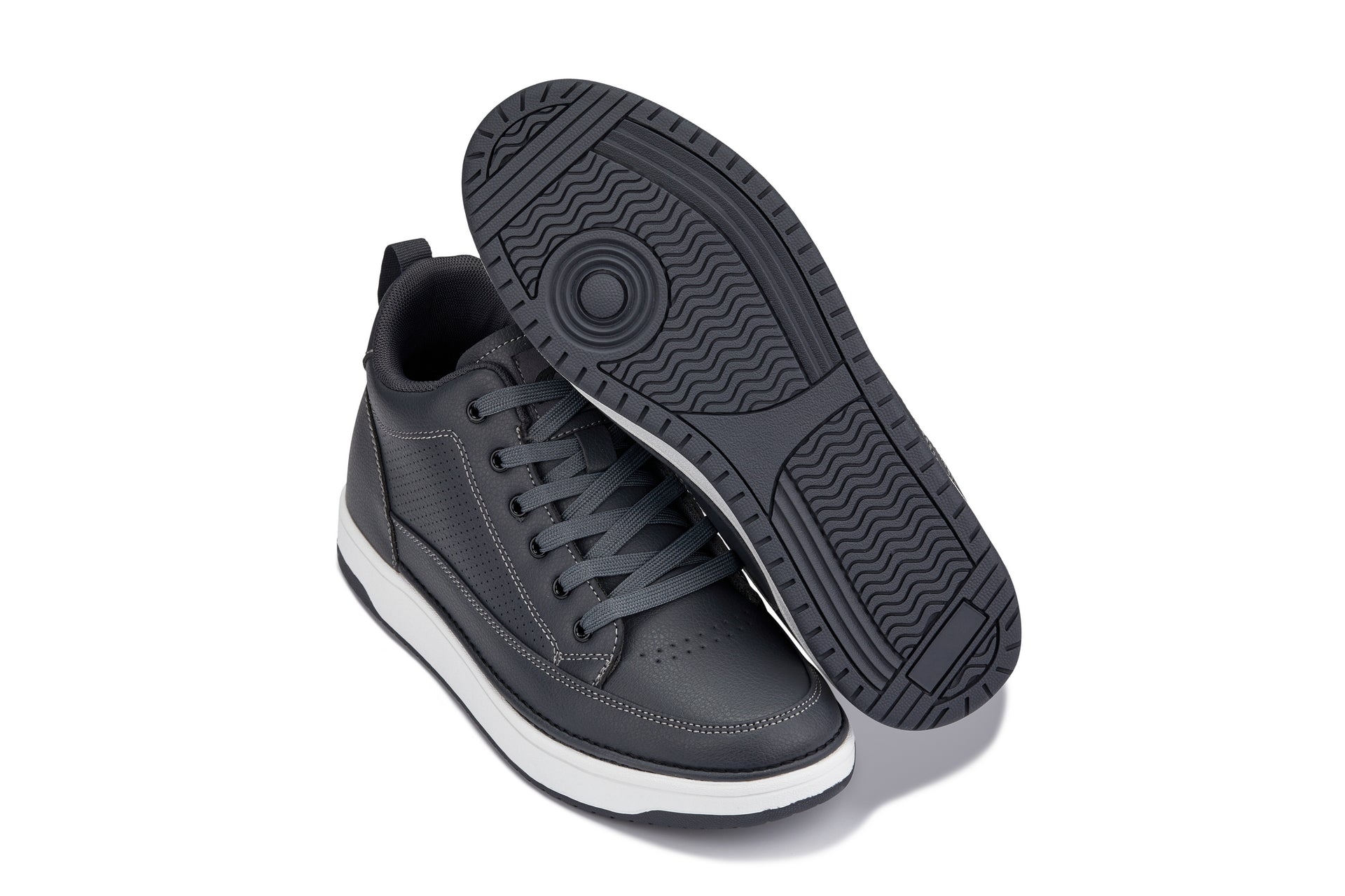Q273 - 2 Inches Taller (Cement Grey) -Elevated Leatherette Micro-Perforated Men's Sneakers