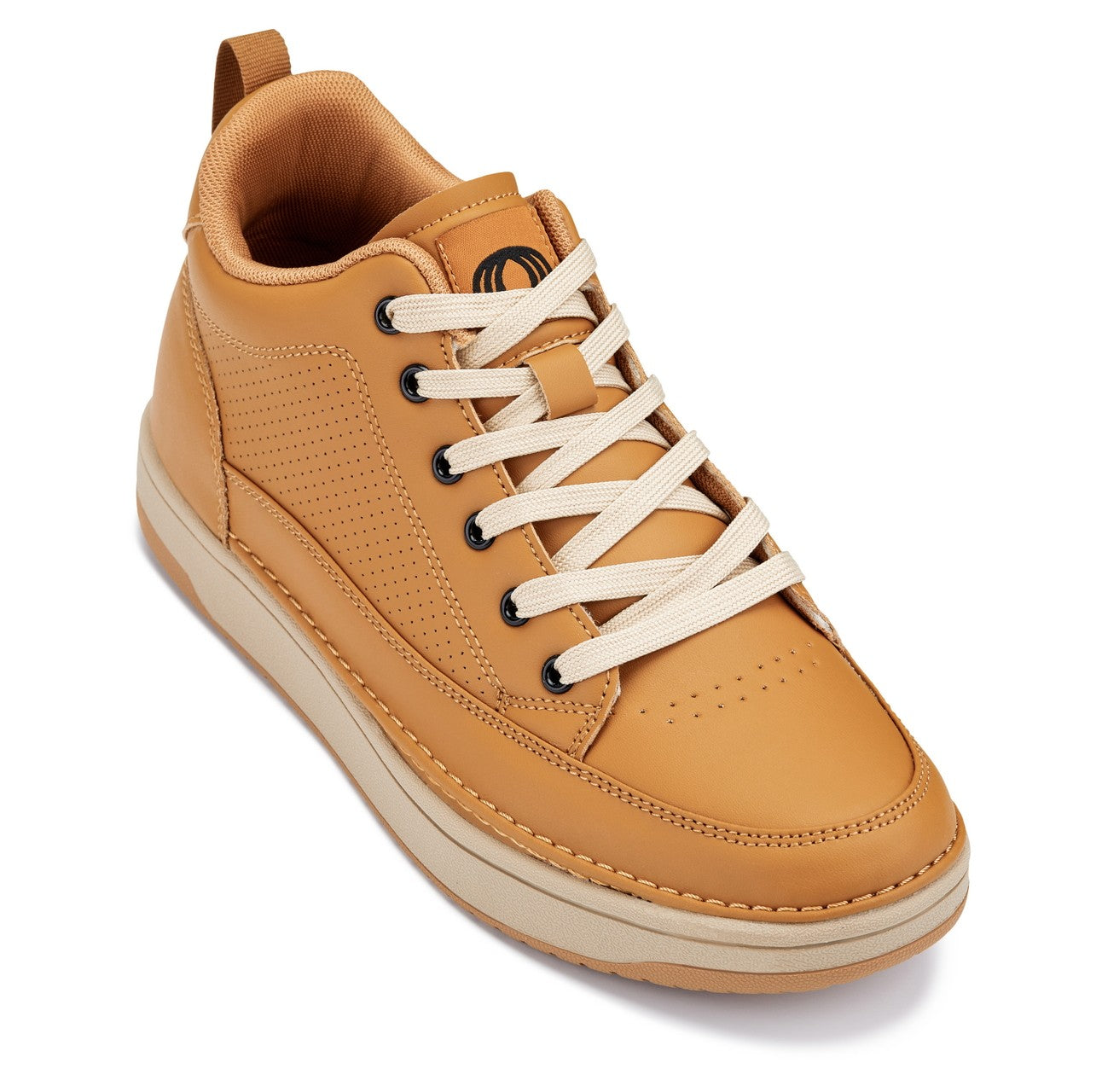 Q274 - 2 Inches Taller (Camel Brown) - Elevated Leatherette Micro-Perforated Men's Sneakers