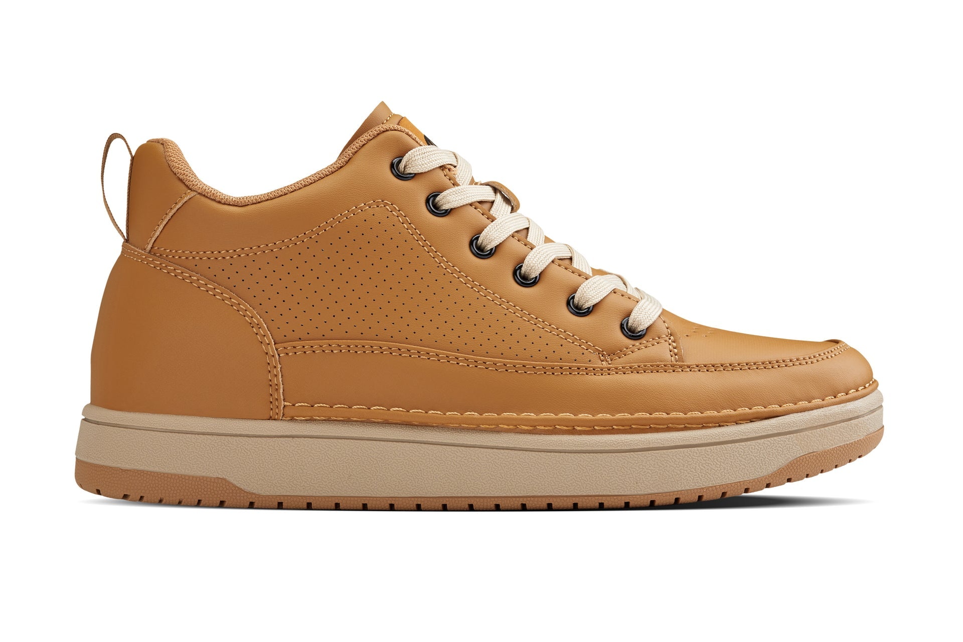 Q274 - 2 Inches Taller (Camel Brown) - Elevated Leatherette Micro-Perforated Men's Sneakers