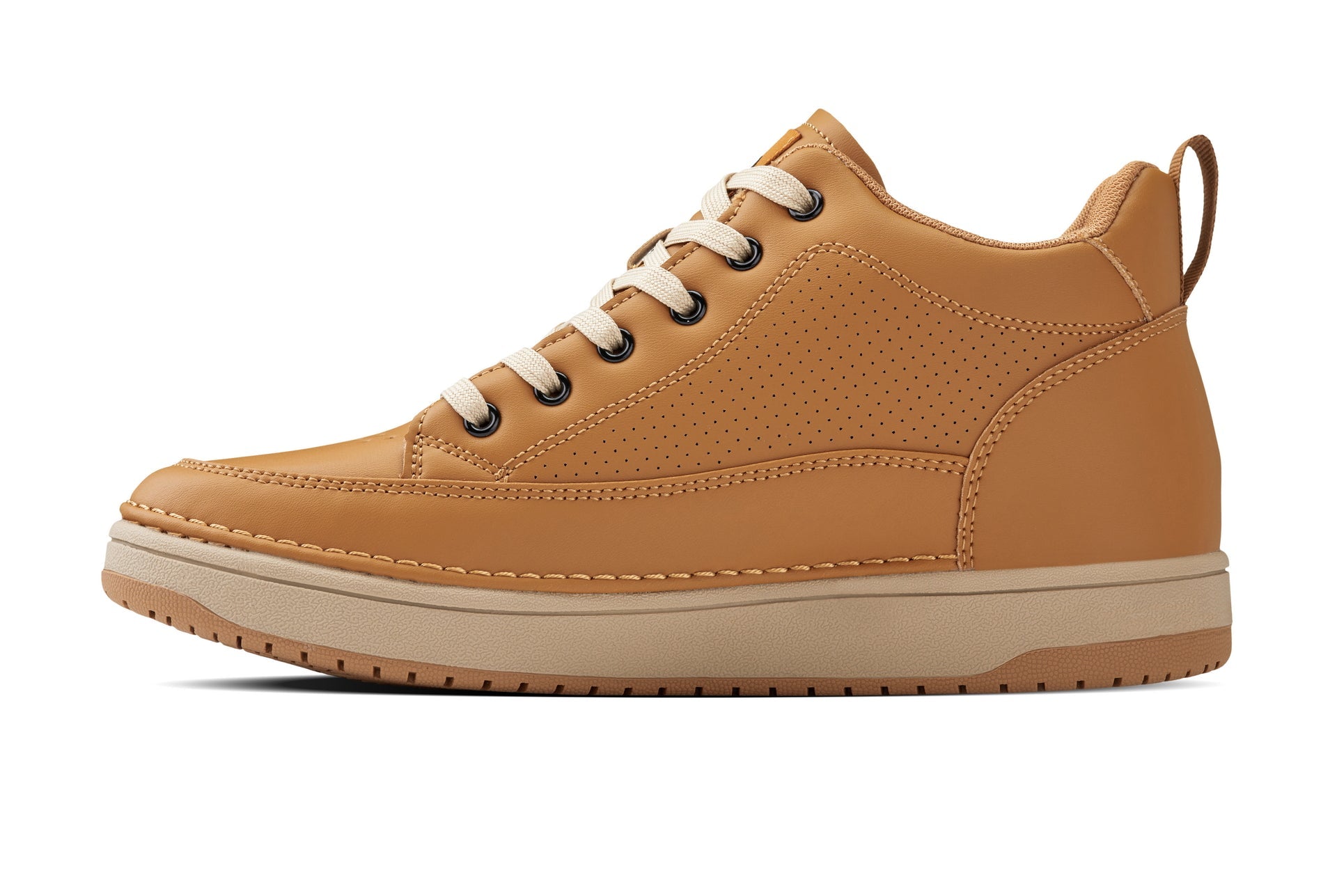 Q274 - 2 Inches Taller (Camel Brown) - Elevated Leatherette Micro-Perforated Men's Sneakers