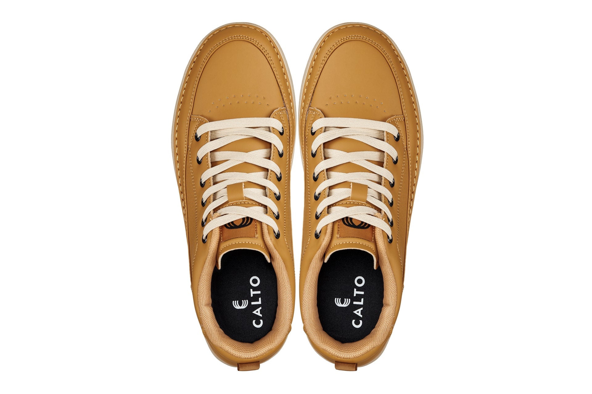 Q274 - 2 Inches Taller (Camel Brown) - Elevated Leatherette Micro-Perforated Men's Sneakers