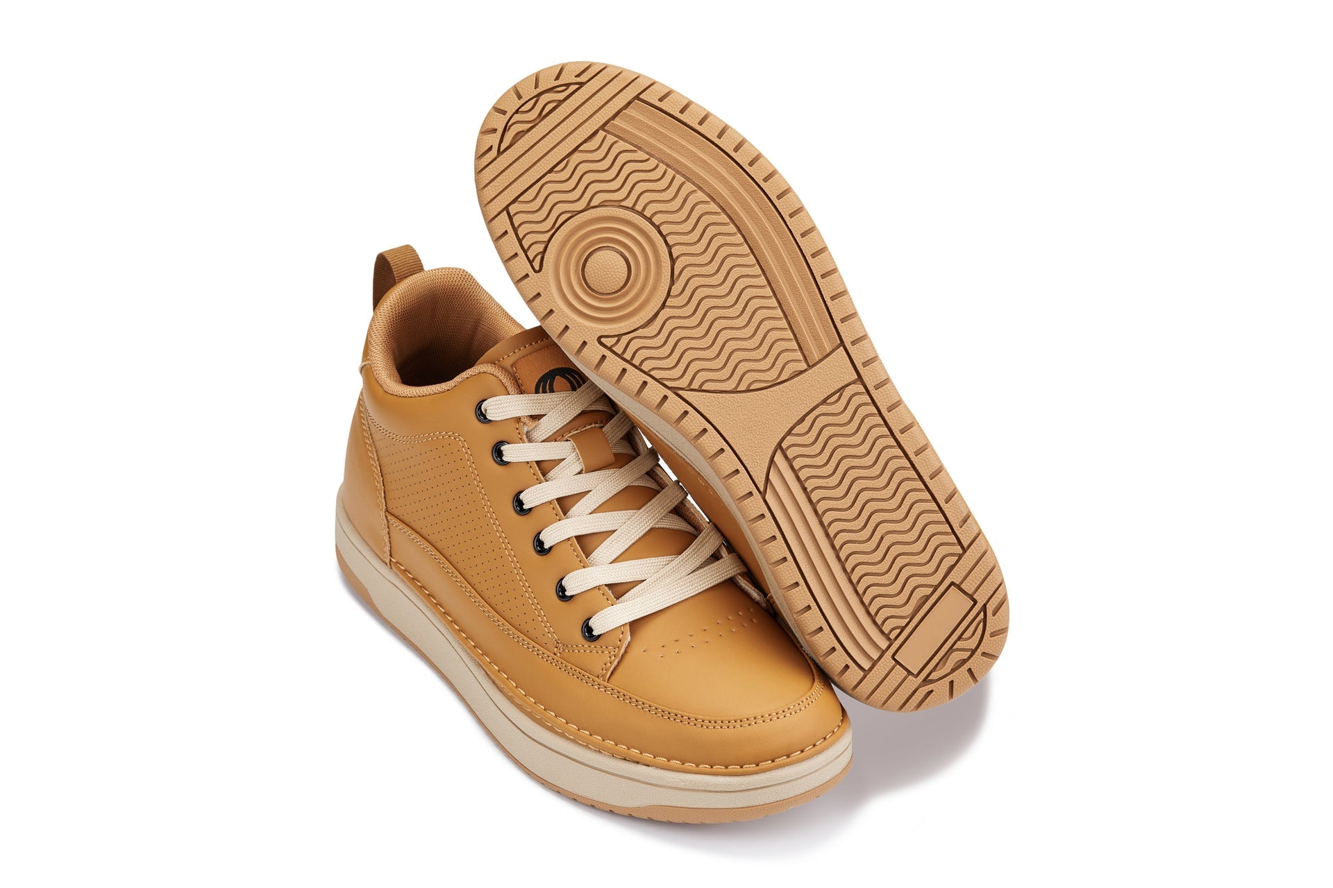 Q274 - 2 Inches Taller (Camel Brown) - Elevated Leatherette Micro-Perforated Men's Sneakers