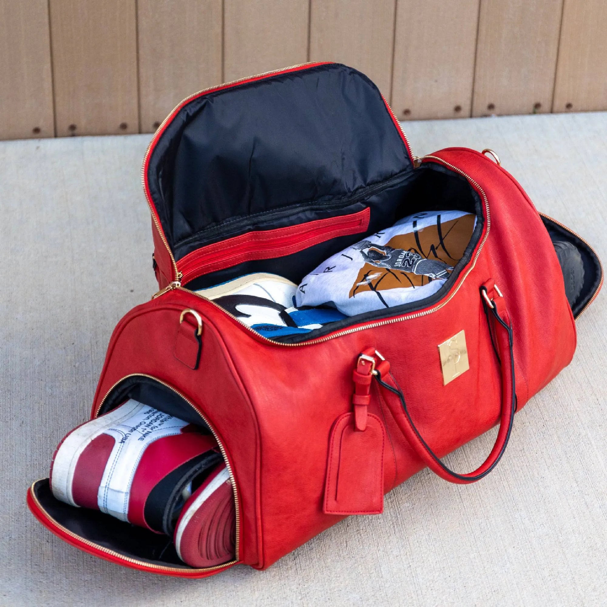 Red Tumbled Leather Duffel Bag (New Weekender Design)