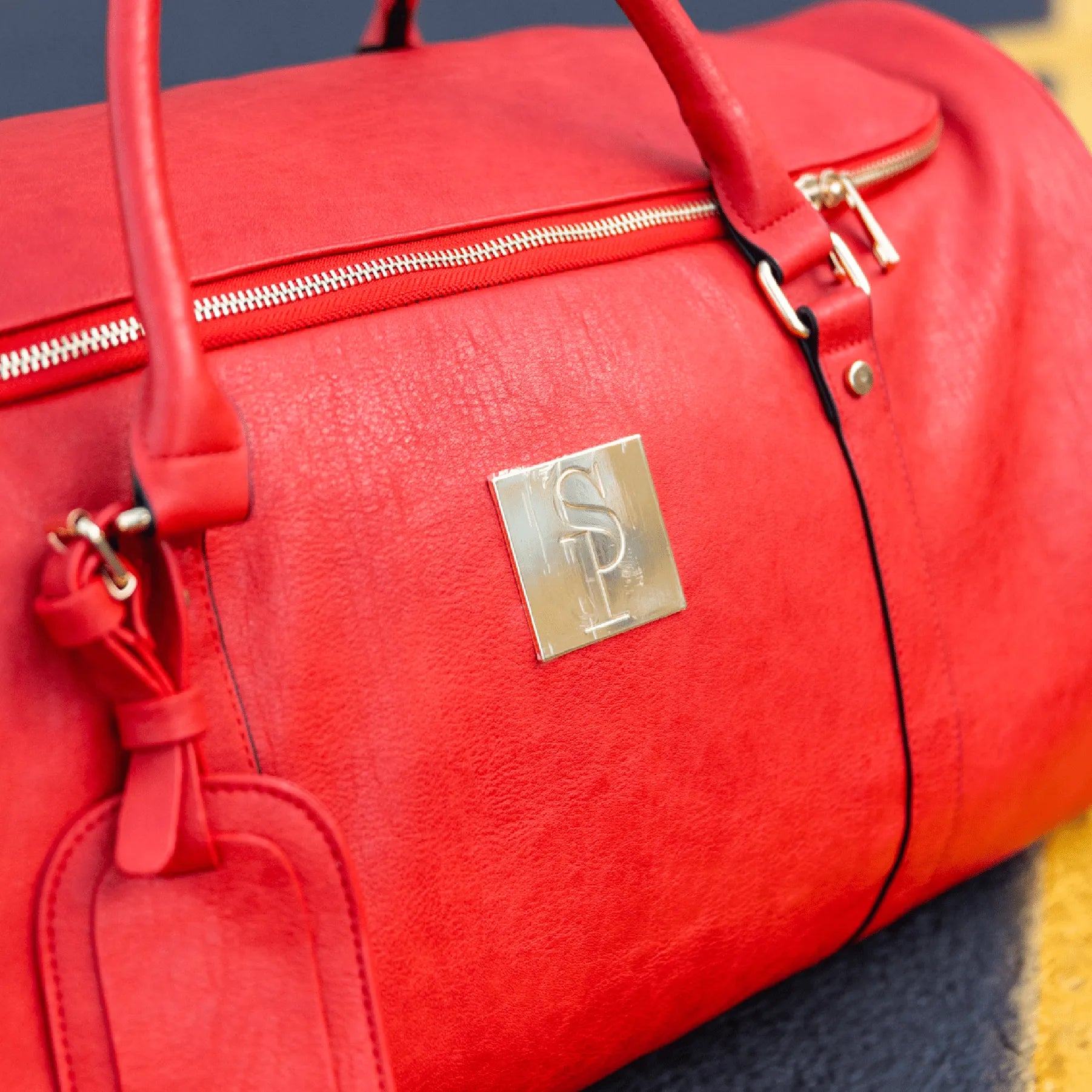 Red Tumbled Leather Duffel Bag (New Weekender Design)