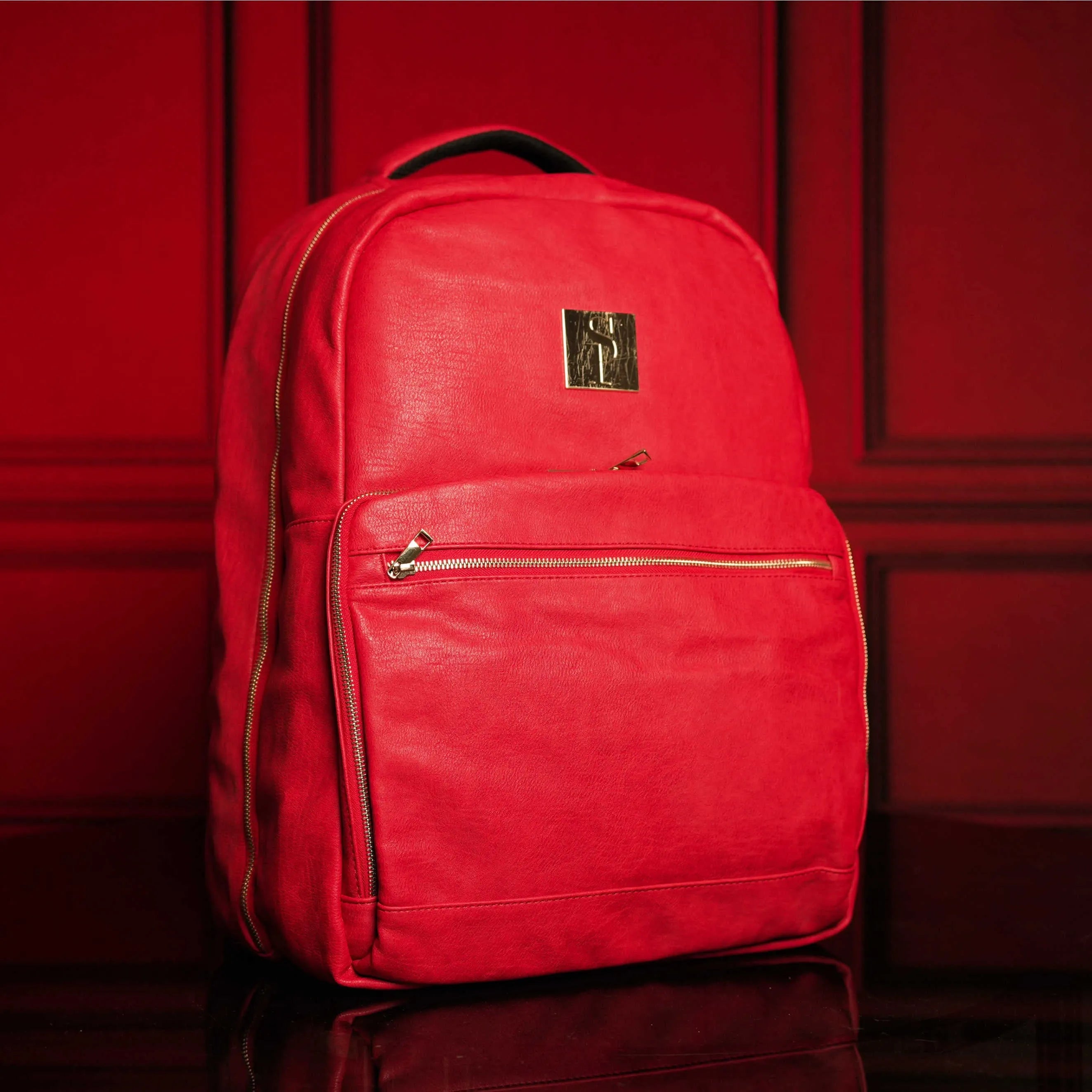 Red Tumbled Leather Daily Commuter Backpack Bag