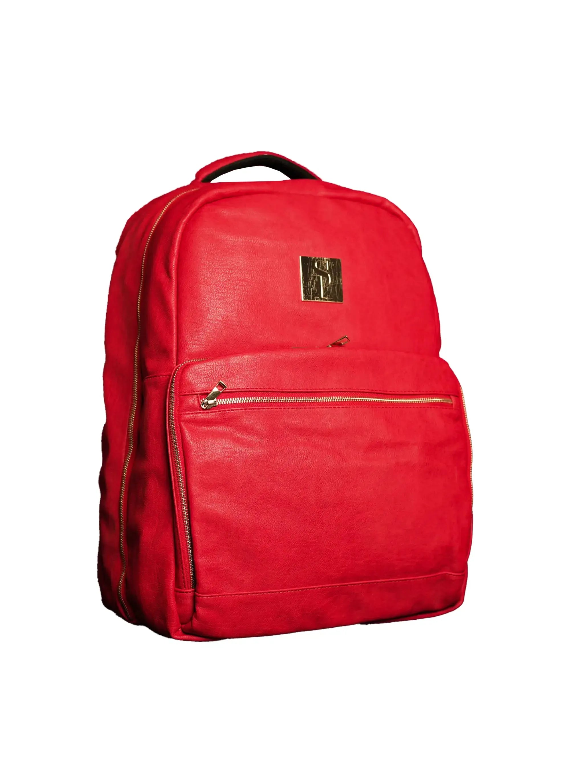 Red Tumbled Leather Daily Commuter Backpack Bag