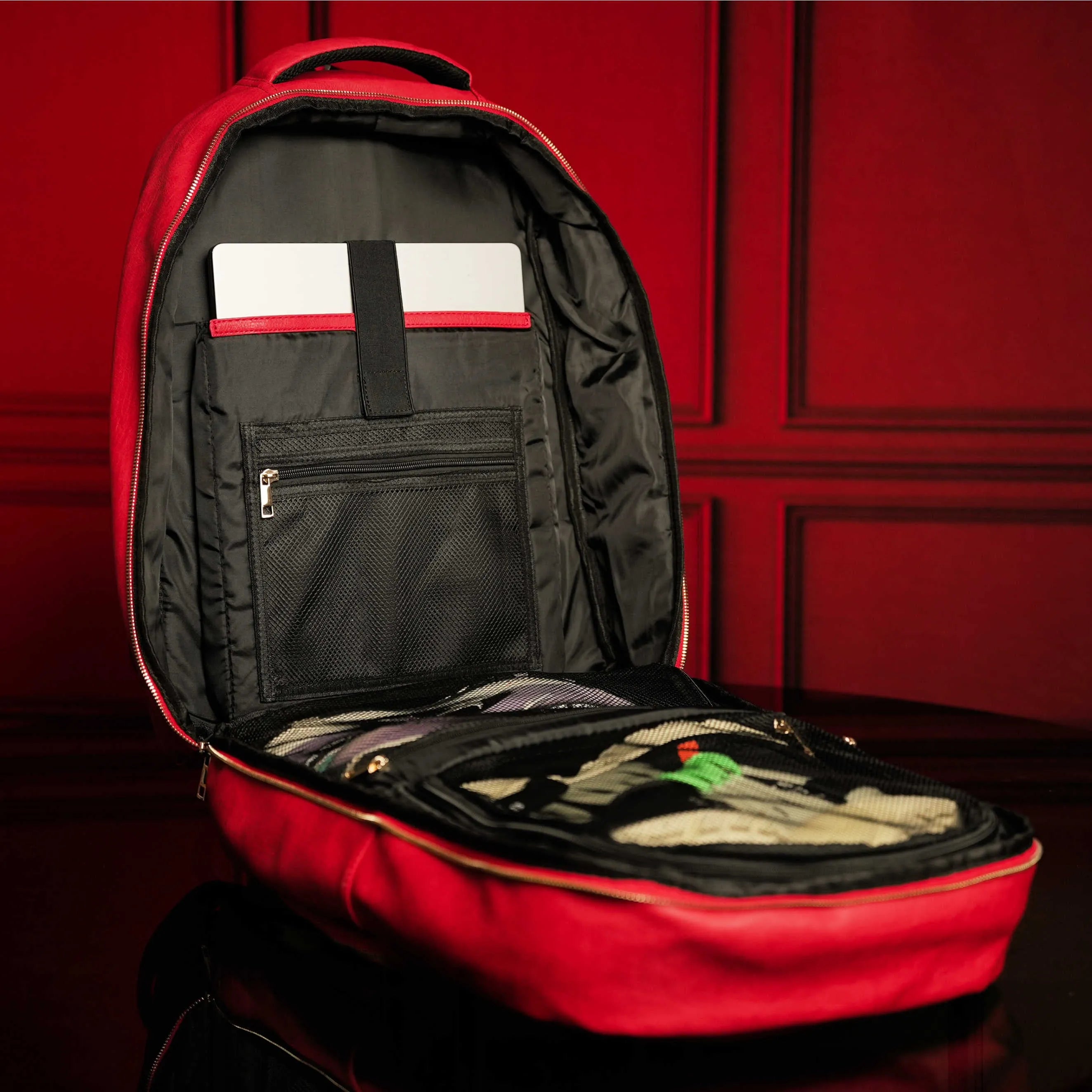Red Tumbled Leather Daily Commuter Backpack Bag