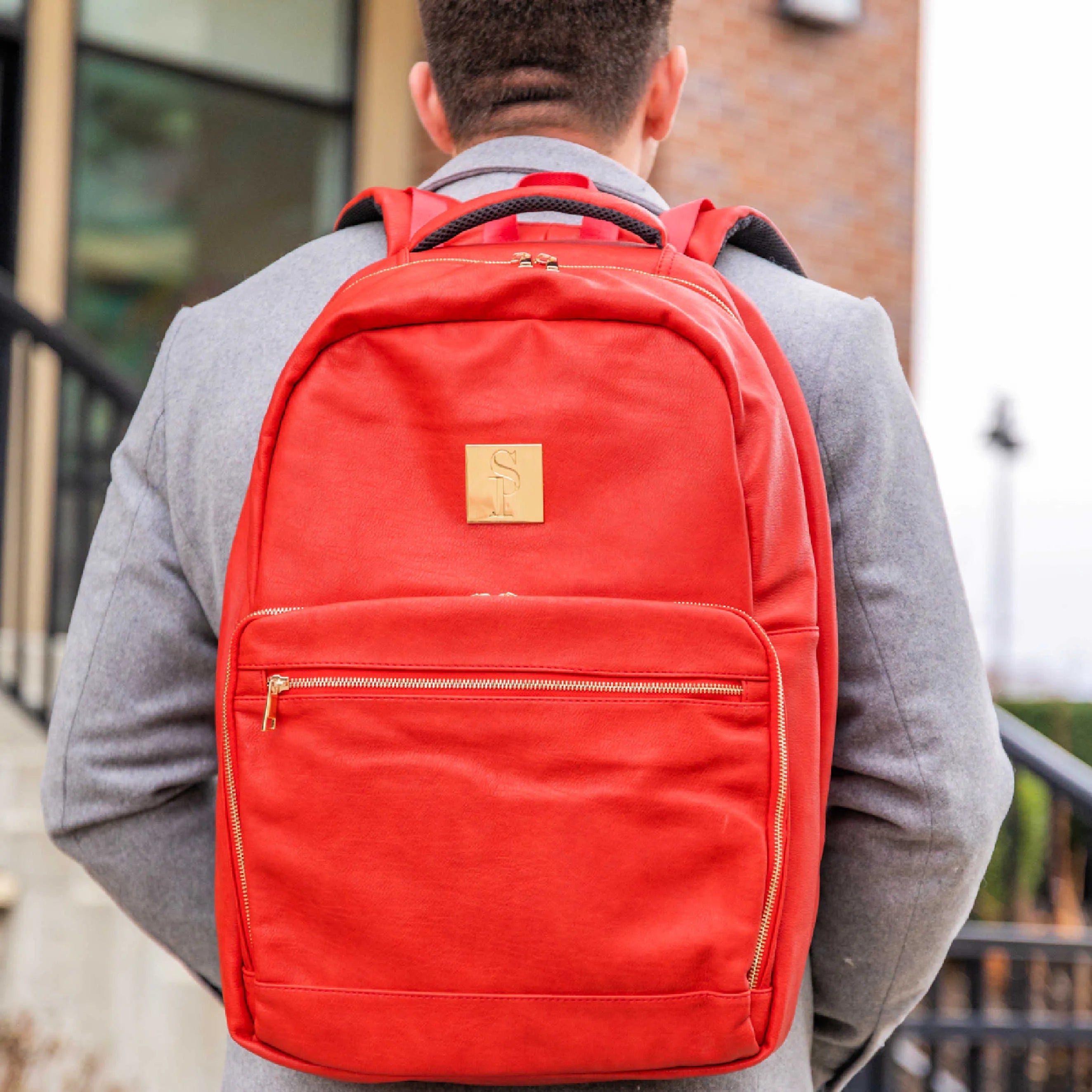 Red Tumbled Leather Daily Commuter Backpack Bag
