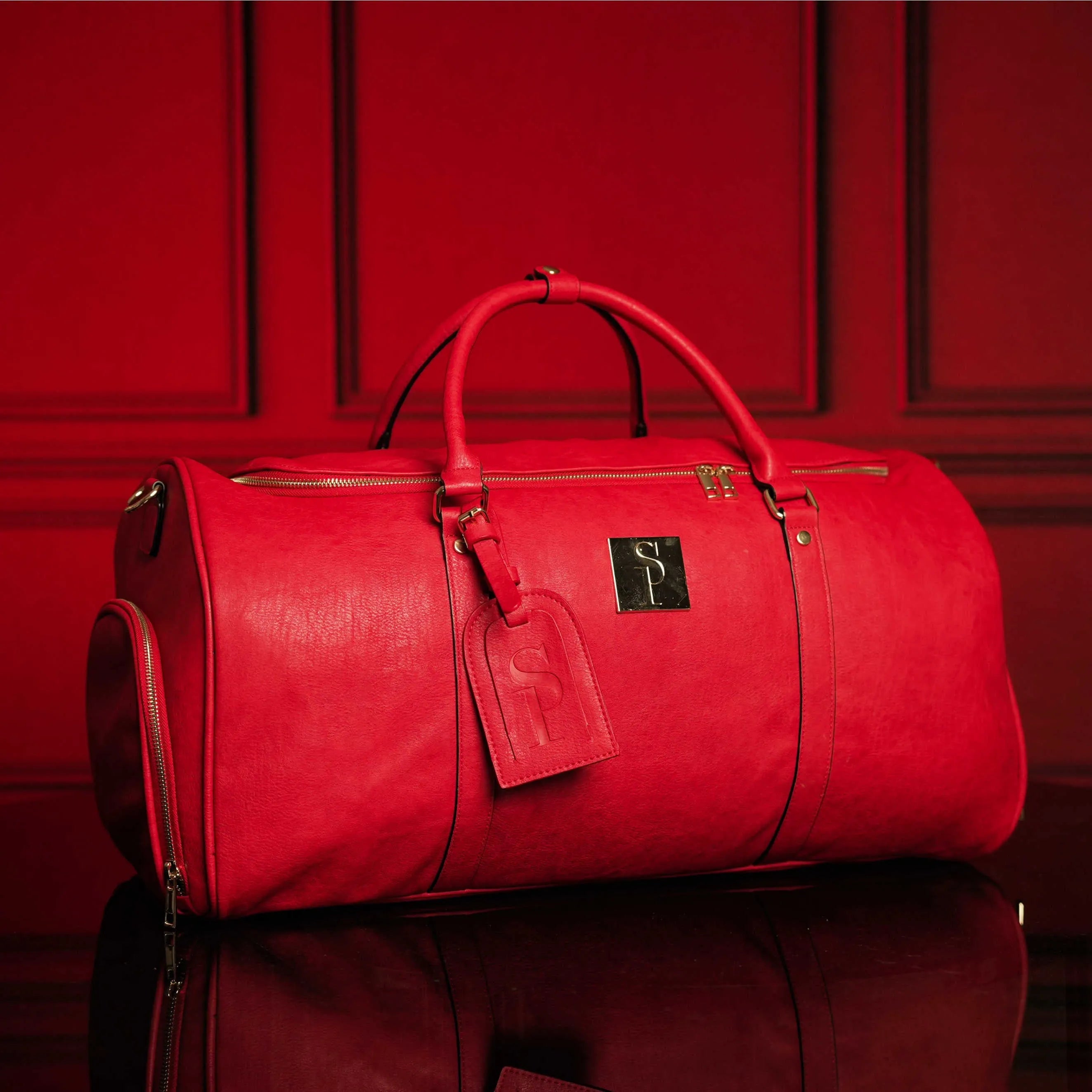 Red Tumbled Leather Duffel Bag (New Weekender Design)