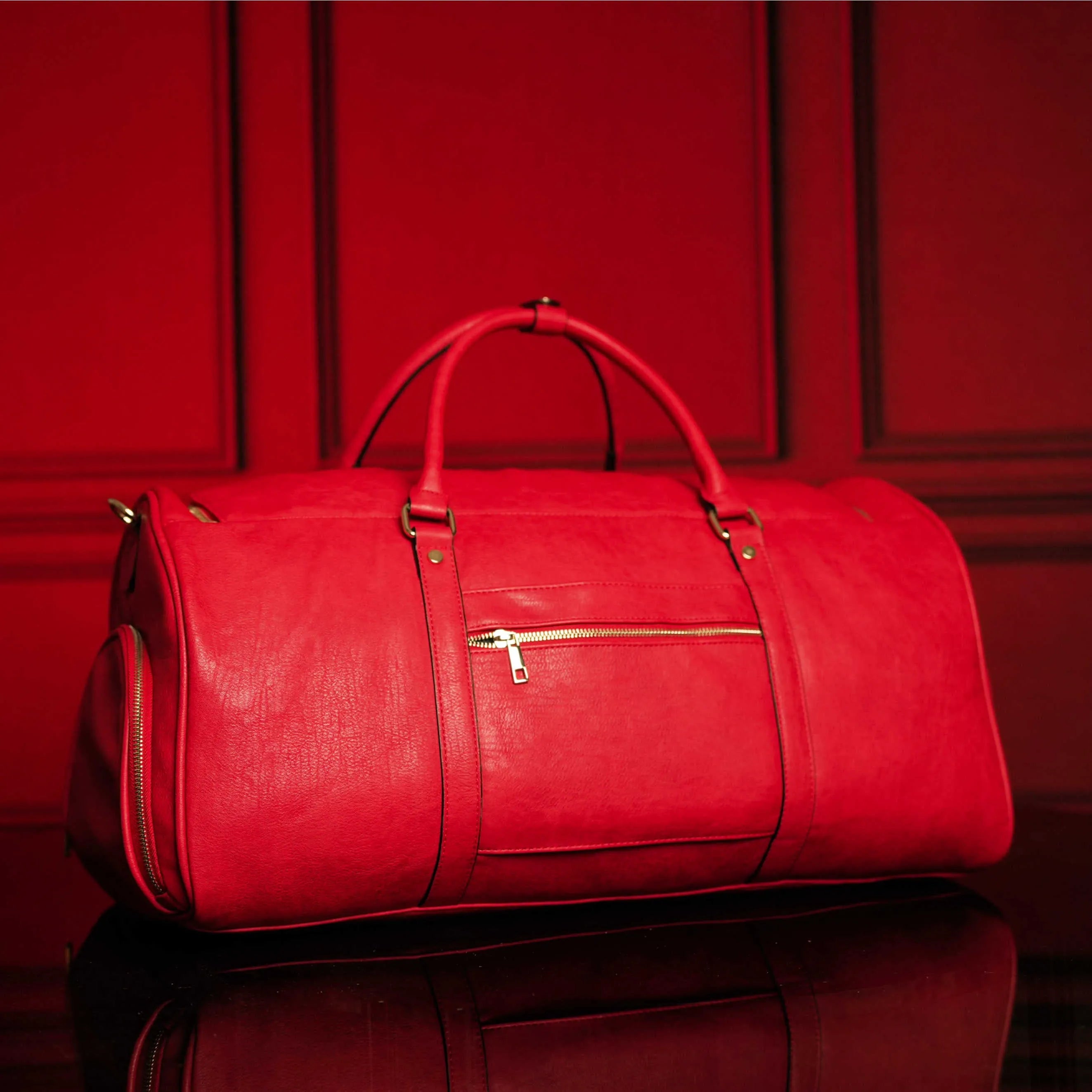 Red Tumbled Leather Duffel Bag (New Weekender Design)