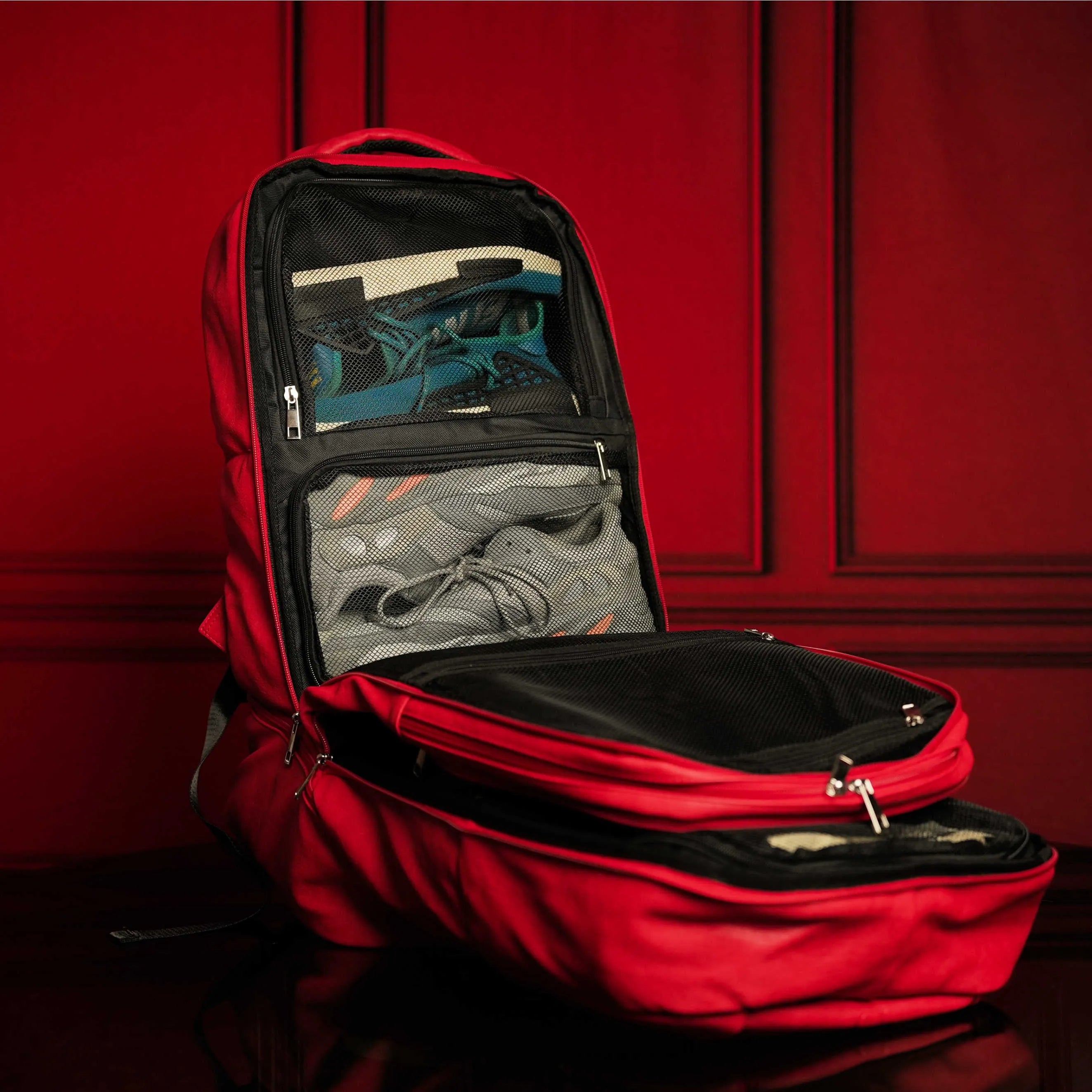 Red Leather Luxury Carry-On Backpack (Patented Signature Design)