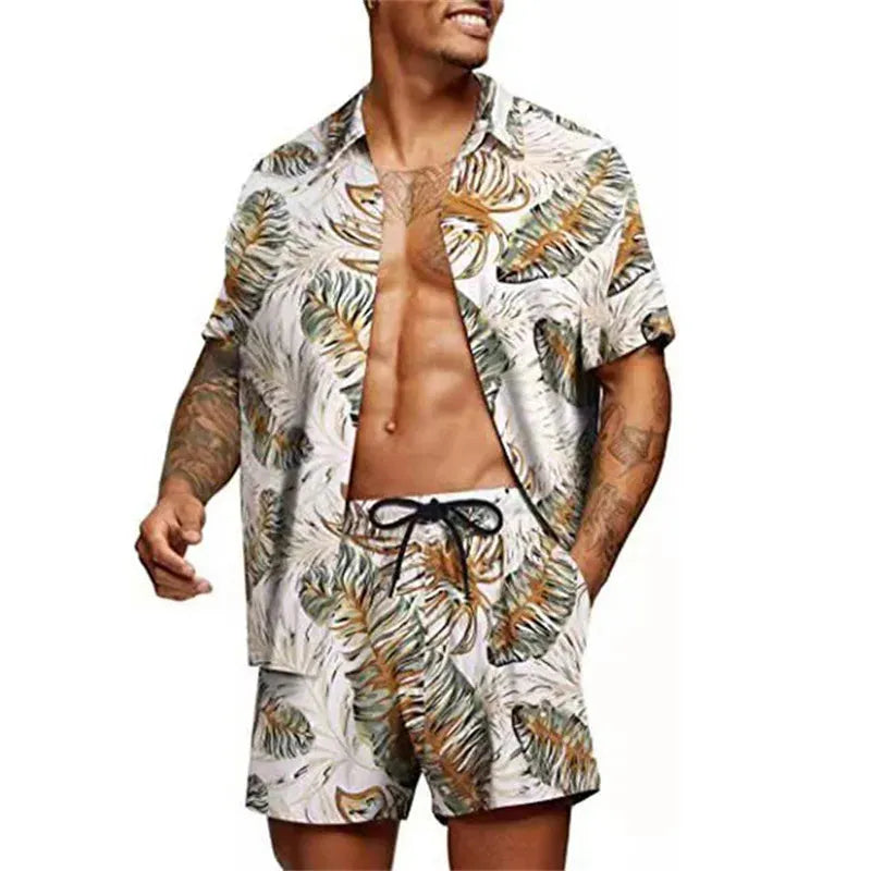 Floral Hawaiian two piece men beach shorts set