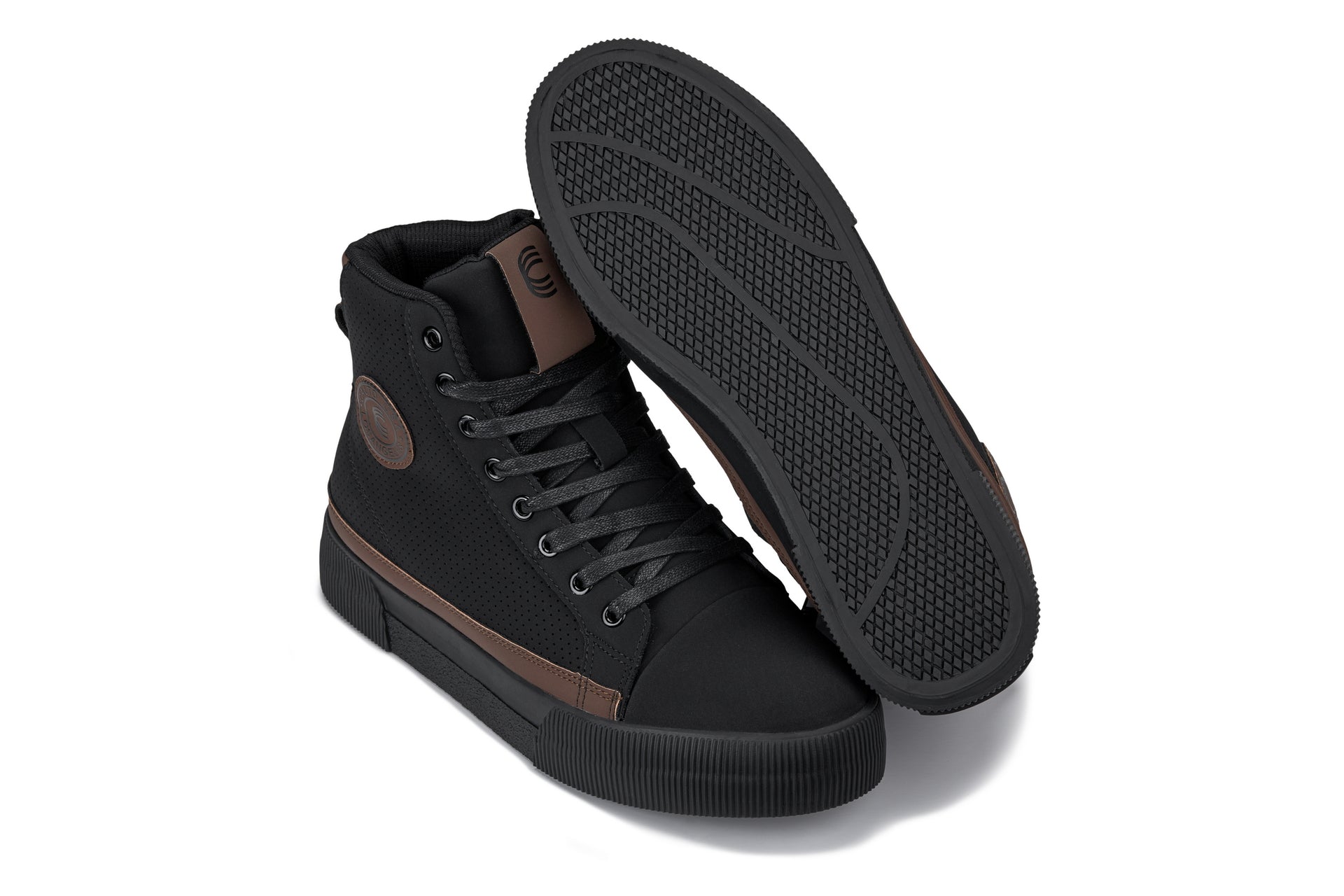 S3422 - 2.4 Inches Taller (Black/Coffee Brown) - Cap Toe High Top Zip-Up Sneaker Men's Boots