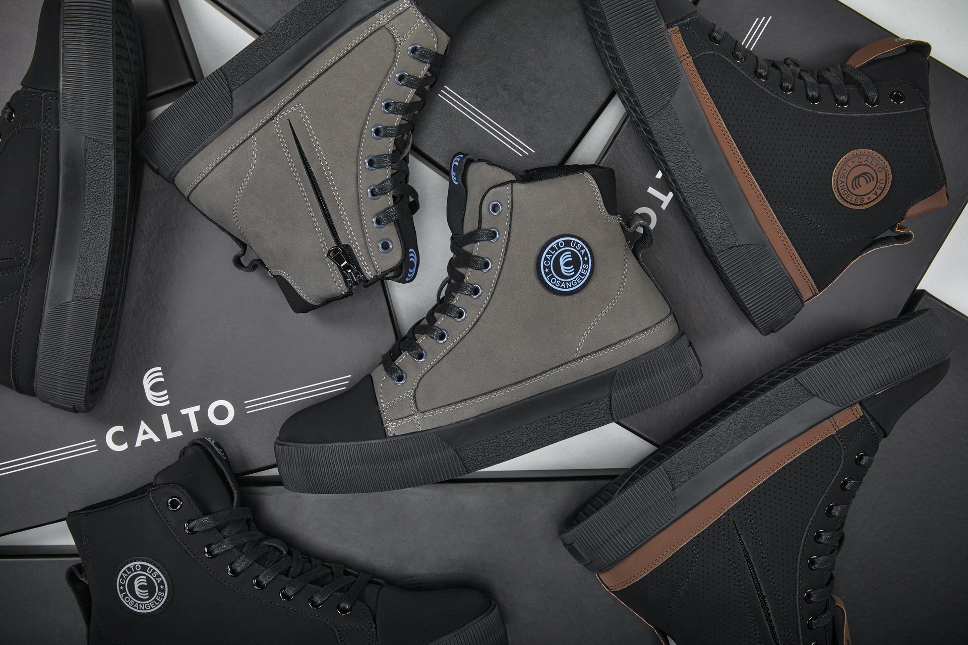 S3422 - 2.4 Inches Taller (Black/Coffee Brown) - Cap Toe High Top Zip-Up Sneaker Men's Boots