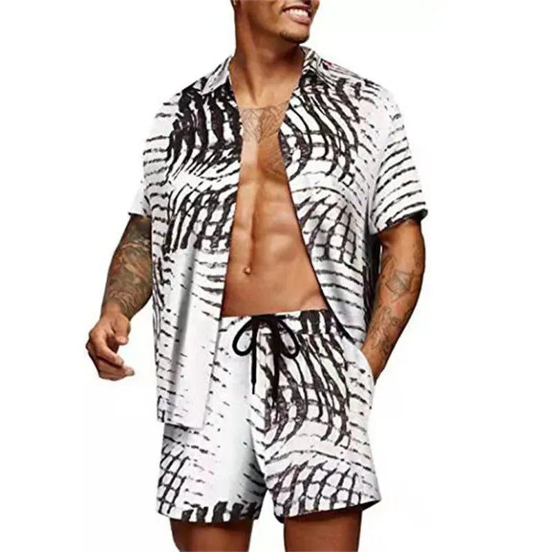 Floral Hawaiian two piece men beach shorts set