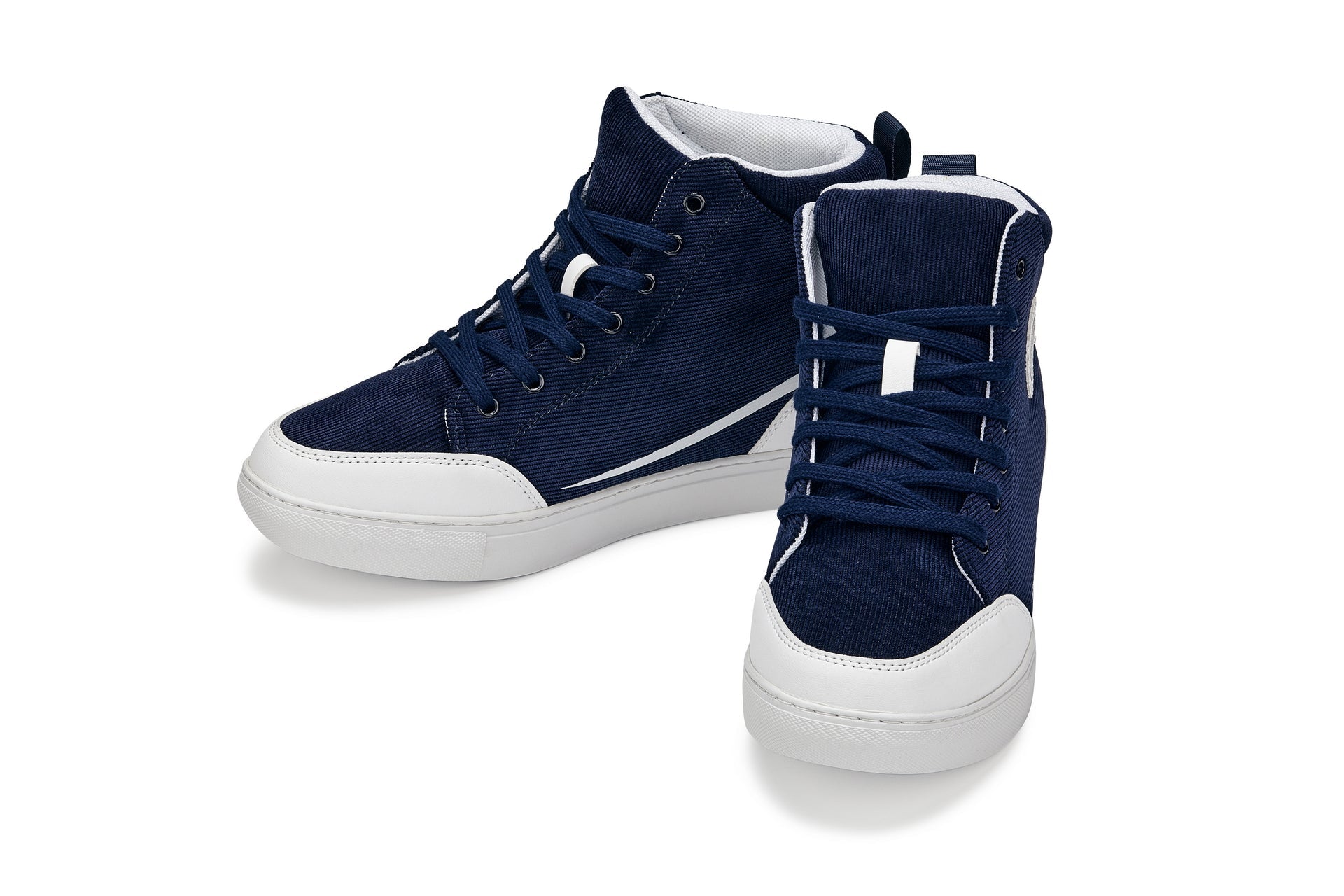 S4132 - 2.6 Inches Taller (Navy Blue/White Sole) - Corduroy Ankle Top Men's Sneak-boot